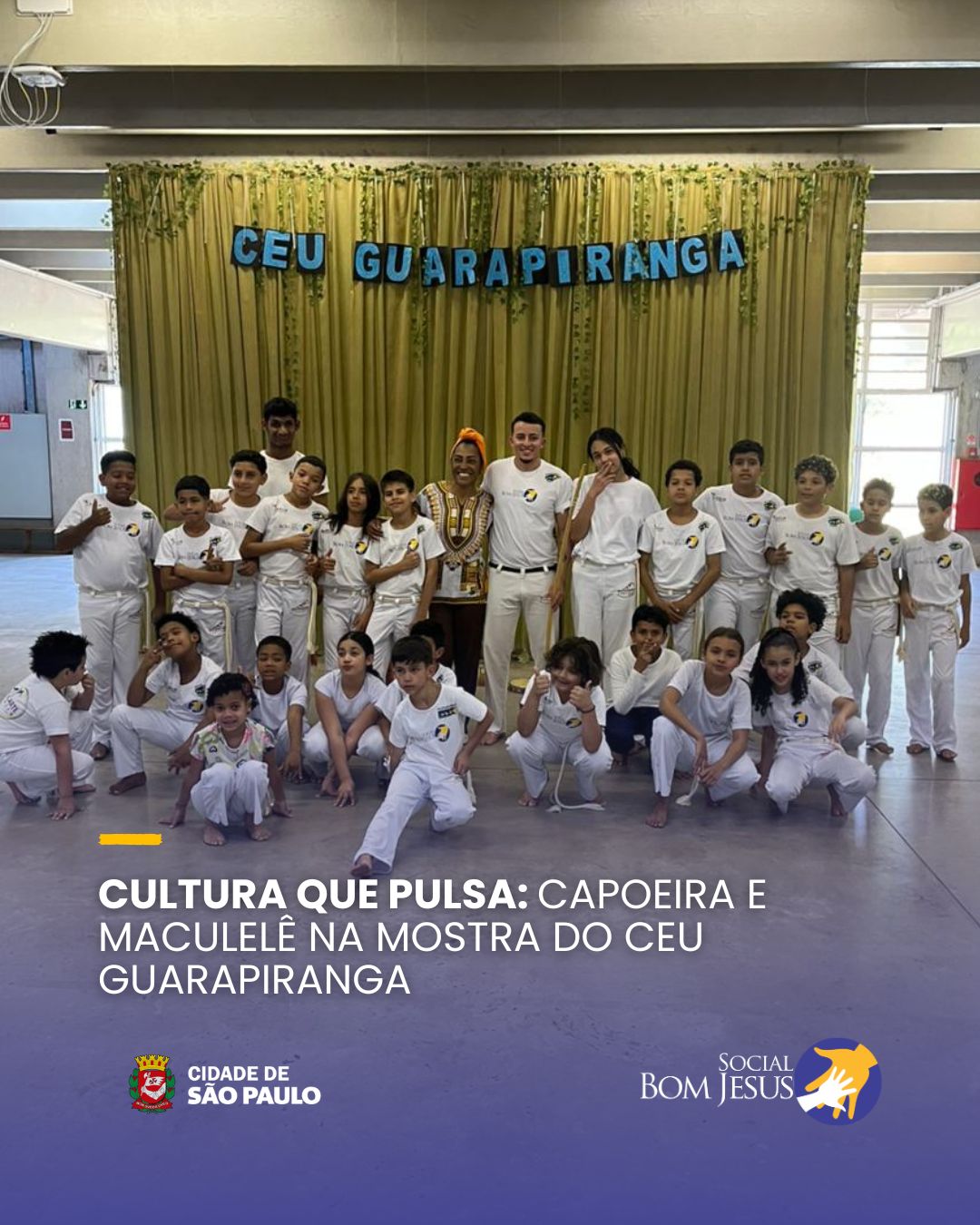 O CINTER Clube da Turma marcou presença na Feira África 2026 no CEU Guarapiranga com uma apresentação vibrante de Capoeira e Maculelê, a convite da Professora Juliana Barbosa!
Foi um momento de expressão, ancestralidade e movimento, onde nossos atendidos mostraram que cultura também é resistência, arte e pertencimento para as crianças do EMEI Guarapiranga.
💛 Agradecemos pelo convite e pela oportunidade de fortalecer os laços entre educação, território e tradição!
#Capoeira #capoeirabrasil #ONG #mostracultural #ceuguarapiranga