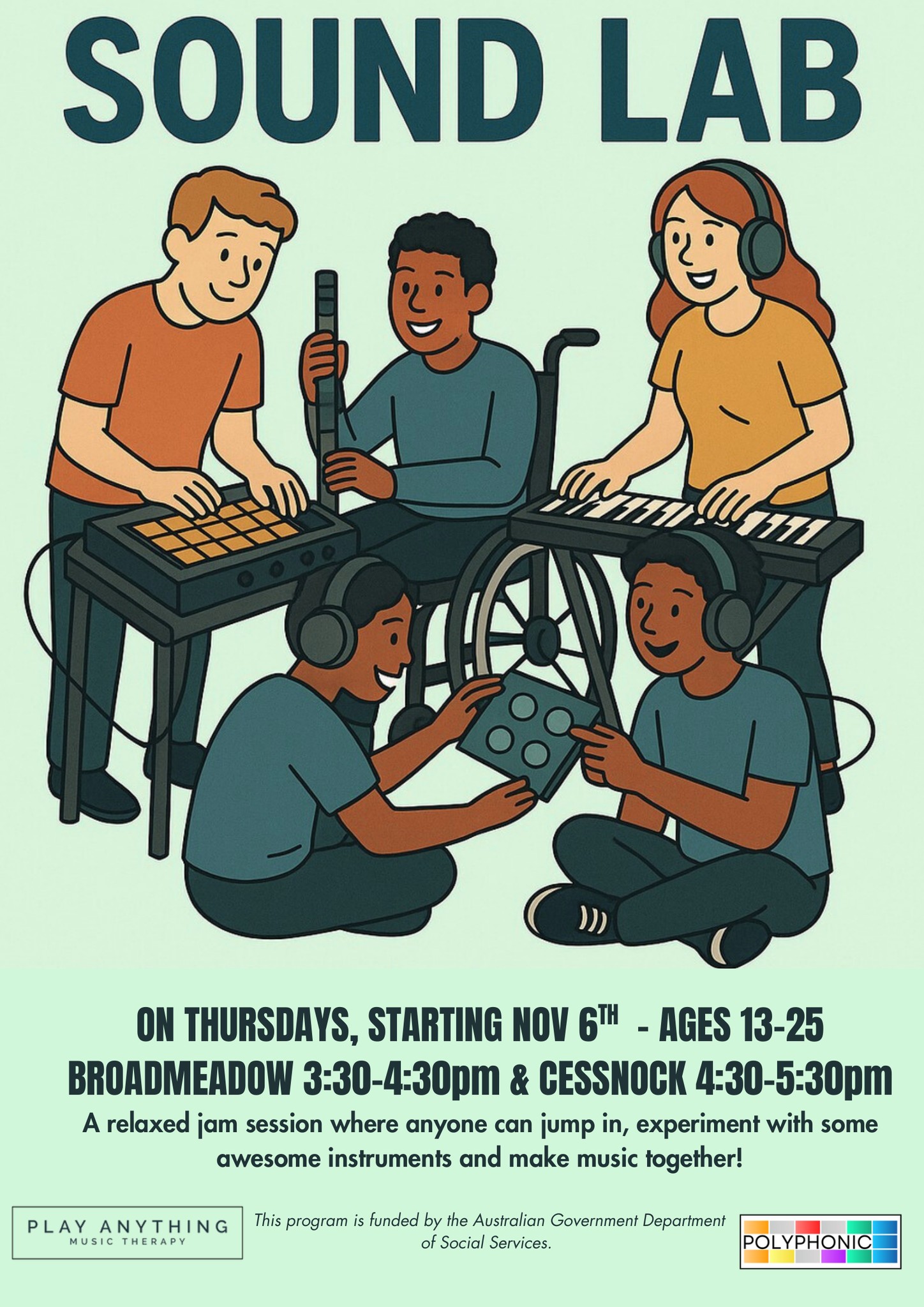 🎵 Sound Lab 🎧
Our free after-school music program for teens kicks off this Thursday at @cycos_cessnock and Play Anything, Broadmeadow.
👉 Register now:
https://www.polyphonic.com.au/sound-lab