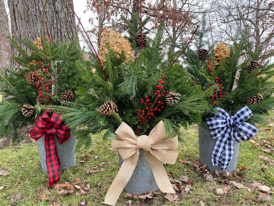 Porch Pot Season is Here! 🌲
Taking orders now for pickups starting November 12th. Message us to schedule your pickup date and time!
Each porch pot is handcrafted in an antique galvanized sap bucket and filled with fresh-cut evergreens for a festive, natural look. The finished arrangement stands about 3 feet tall.
$50 Each.
All Pots Include:
🌲 Fresh greens
🎀 Bow (your choice of ribbon: white/black buffalo plaid, red/black buffalo plaid, burlap, or gold/silver sparkle)
🍂 Red twig dogwood stems
🍒 Faux berry stem
🌰 Pine cones
💐 Dried hydrangeas
🪵 Birch stick
Made fresh to order and perfect for your porch or entryway!
For outdoor use only.
Want something unique? Ask about custom designs or on-site decorating!
📍 Located in New Richmond, WI