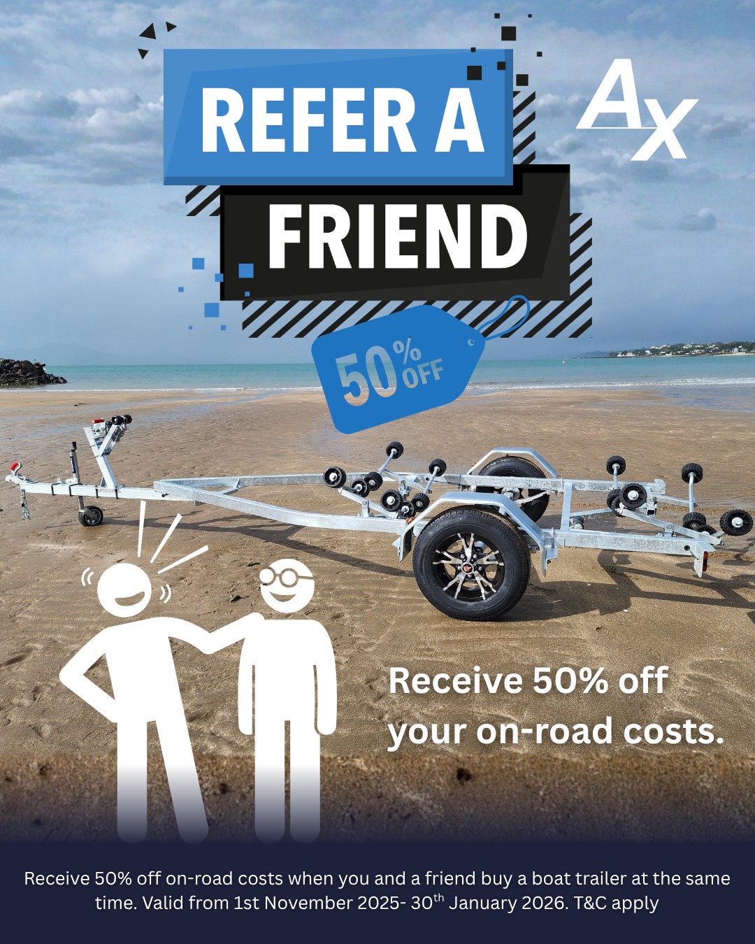Refer a Friend & Save Big! 🎉
From November to January, when you and a mate both buy a trailer (or place a deposit) at the same time, you’ll each get 50% off your on-road costs!
It’s the perfect time to upgrade your trailer and help a friend do the same, and both of you save! 🙌
📍 Offer available exclusively at our Auckland store.
#TrailerDeals #AucklandTrailers #ReferAFriend #NZMade #TrailerSavings