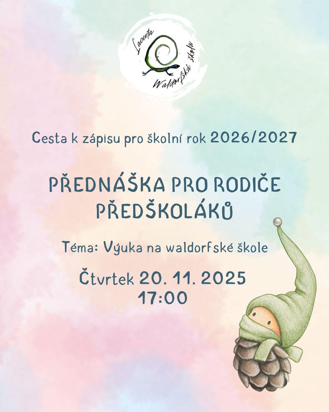 ⏰ Připomenutí
Nezapomeňte, že přednáška o waldorfské pedagogice proběhne už ve čtvrtek 20. listopadu od 17:00.
📍 Waldorfská ZŠ Lacerta, z.ú. Loucká 21, Znojmo
Těšíme se na vás!
#znojmo #lacerta #skola #rodina #deti