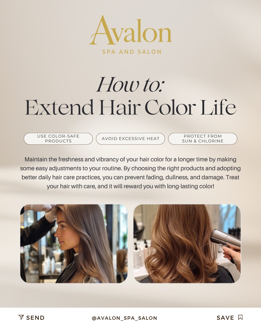 ✨ How to Make Your Hair Color Last Longer ✨
You invested in beautiful color — now let’s keep it fresh and vibrant!
At Avalon Spa & Salon, we use only the best professional products to protect your color and keep your hair healthy between visits. 💇♀️
Here are a few tips for long-lasting shine:
💧 Use color-safe products – They help lock in pigments and hydration.
🔥 Avoid excessive heat – High temps can fade your color and dry out your hair.
☀️ Protect from sun & chlorine – Both can strip color, so cover up or rinse before and after swimming.
Healthy hair = longer-lasting color ✨
📍 2645 Cornerstone Blvd, Edinburg, TX
📞 (956) 630-4772
#AvalonSpaSalonRGV #RGVHairByAvalon #RGVHairstylist #RioGrandeValleyHair #HairGoalsRGV