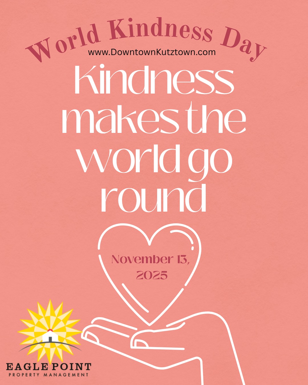 A friendly reminder that it costs nothing to be kind. Hold the door, say thank you, give a wave. Small acts go a long way🩷#WorldKindnessDay #eaglepoint #downtownkutztown #KU #goldenbears #kutztownuniversity #livehowyouwantto #EPPM #November