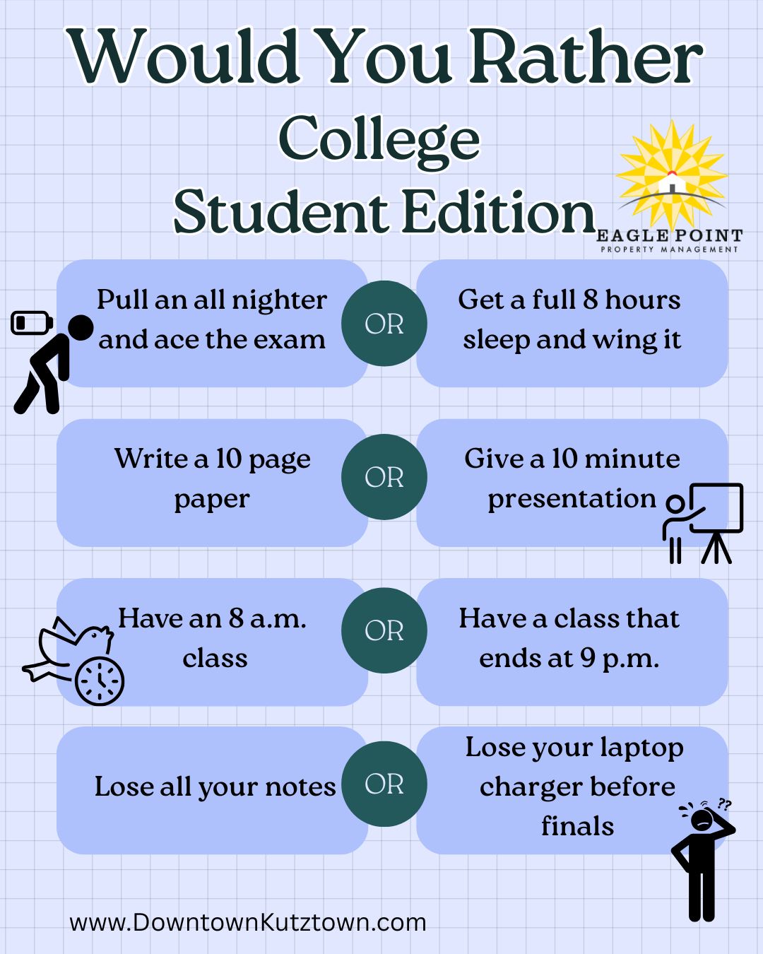 Some choices build character. Others just test your patience.
College life is full of both. 🙃 #CollegeLife #apartmentliving #eaglepoint #downtownkutztown #KU #goldenbears #kutztownuniversity #livehowyouwantto #EPPM #November #offcampusliving #offcampus