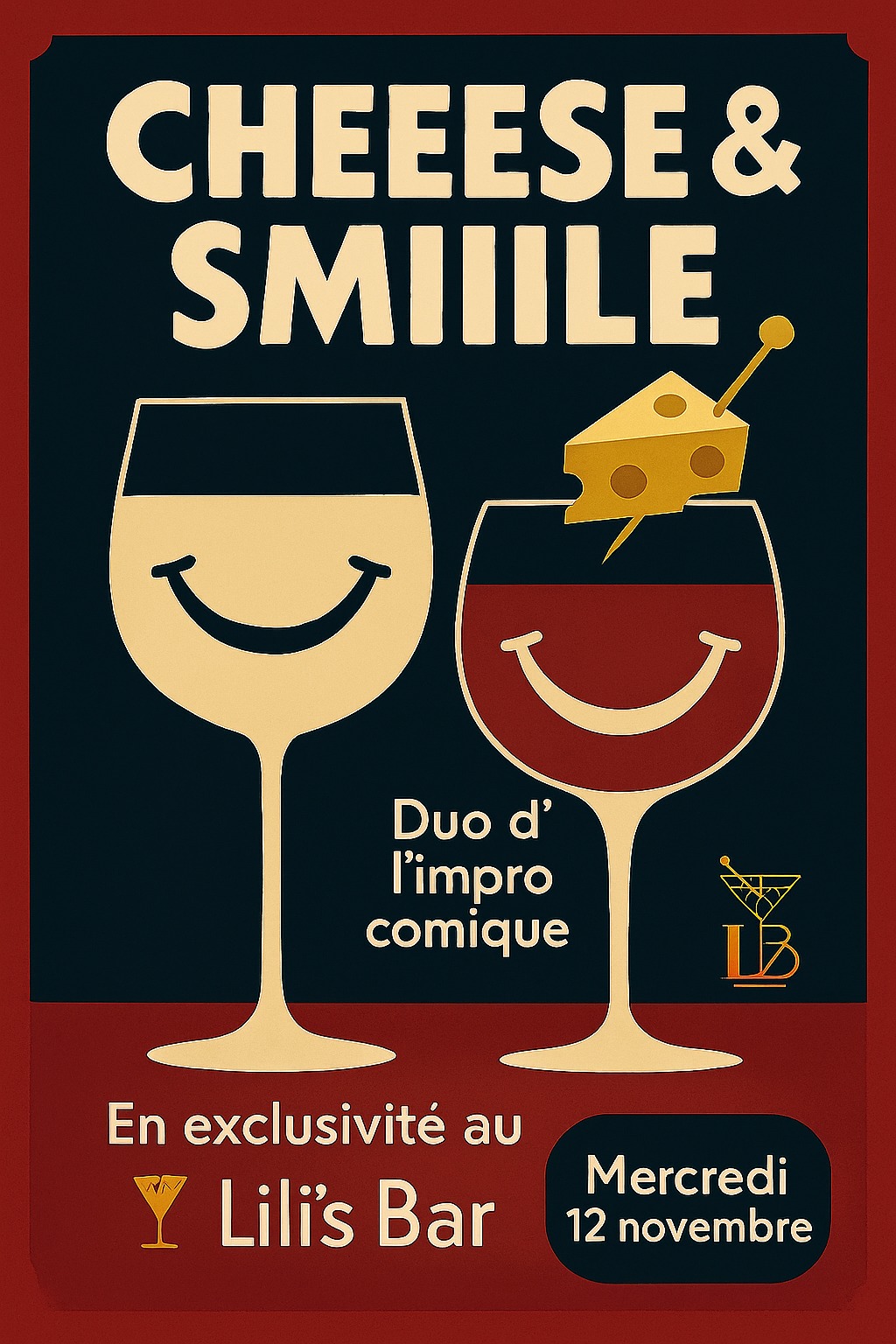 🌲🎉 Attention, épicurieux de la bonne humeur ! 🎉🌲
Pour fêter l'ouverture tant attendue de notre chalet, on vous réserve une soirée complètement décalée et pleine de surprises ! 😂✨
Le 12 novembre, dès 19h, au Lili's Bar, un duo d'impro comique va venir mettre l'ambiance avec des improvisations pas comme les autres. Et le meilleur dans tout ça ? C’est GRATUIT ! ❤️
Certains ont déjà réservé leur place, mais il reste encore de la place pour les épicuriens curieux et prêts à vivre une soirée conviviale et pleine de rires sincères. Alors, ne tardez pas, la fête commence bientôt ! 🚀
Venez partager un moment unique, entre amis, en toute simplicité. Réservez vite, les places partent vite ! www.lilisbar.be