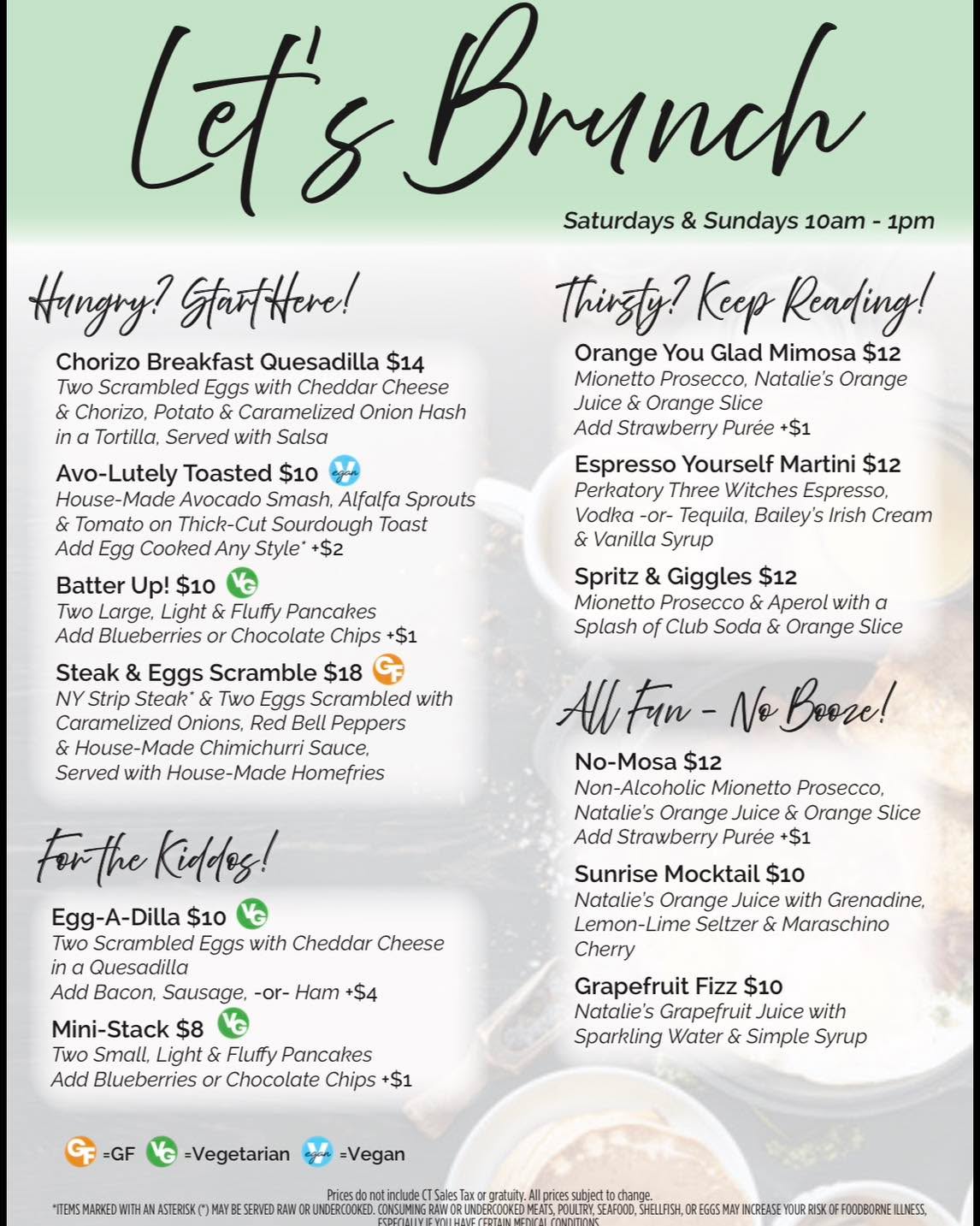 Brunch plans? We’ve got you covered. ✔️
Something for everyone—even the kiddos!
From Chorizo Breakfast Quesadillas to Steak & Eggs, plus mimosas, martinis, and mocktails…
Available Saturdays & Sundays | 10am–1pm | In-store only
Tag your brunch crew 👇