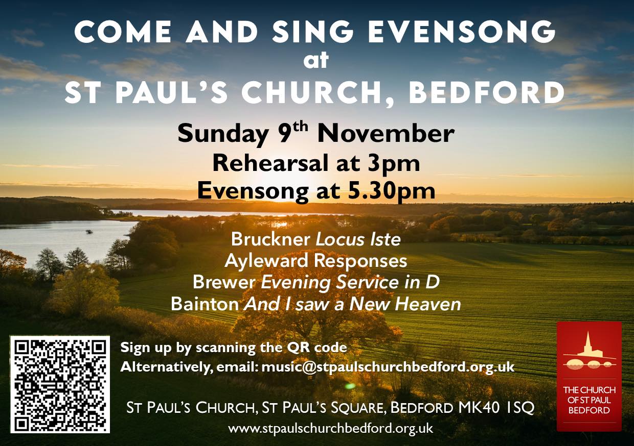 EDIT: POSTPONED! We’ve had to postpone the ‘Come and Sing’! rehearsal for this Sunday’s Choral Evensong at St Paul’s Church. There will not be a rehearsal at 3pm but all are still invited to join us for Choral Evensong at 5.30pm.
We are planning ‘Come and Sing’ Choral Evensongs for 2026 and will announce dates in the new year.
(Registered Charity 1134614)