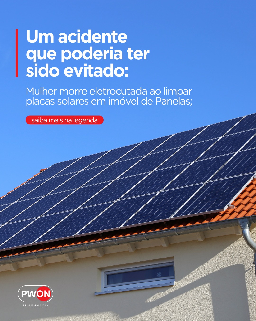 Essa notícia é dura, mas precisa ser dita.
Uma mulher perdeu a vida em Panelas (PE) ao tentar limpar as placas solares do próprio imóvel. O contato com a rede elétrica causou uma descarga fatal: um acidente que poderia ter sido evitado.
A energia solar é segura, mas apenas quando projetada, instalada e mantida por profissionais habilitados. Um simples descuido, uma limpeza improvisada ou uma instalação feita sem seguir as normas pode transformar economia em tragédia.
Aqui na PWON, tratamos segurança como prioridade. Todos os nossos projetos seguem padrões técnicos rigorosos, análise de risco e procedimentos de manutenção realizados por especialistas.
É assim que garantimos que a energia continue sendo sinônimo de eficiência e tranquilidade, nunca de perigo.
Energia é força. E toda força precisa ser respeitada.