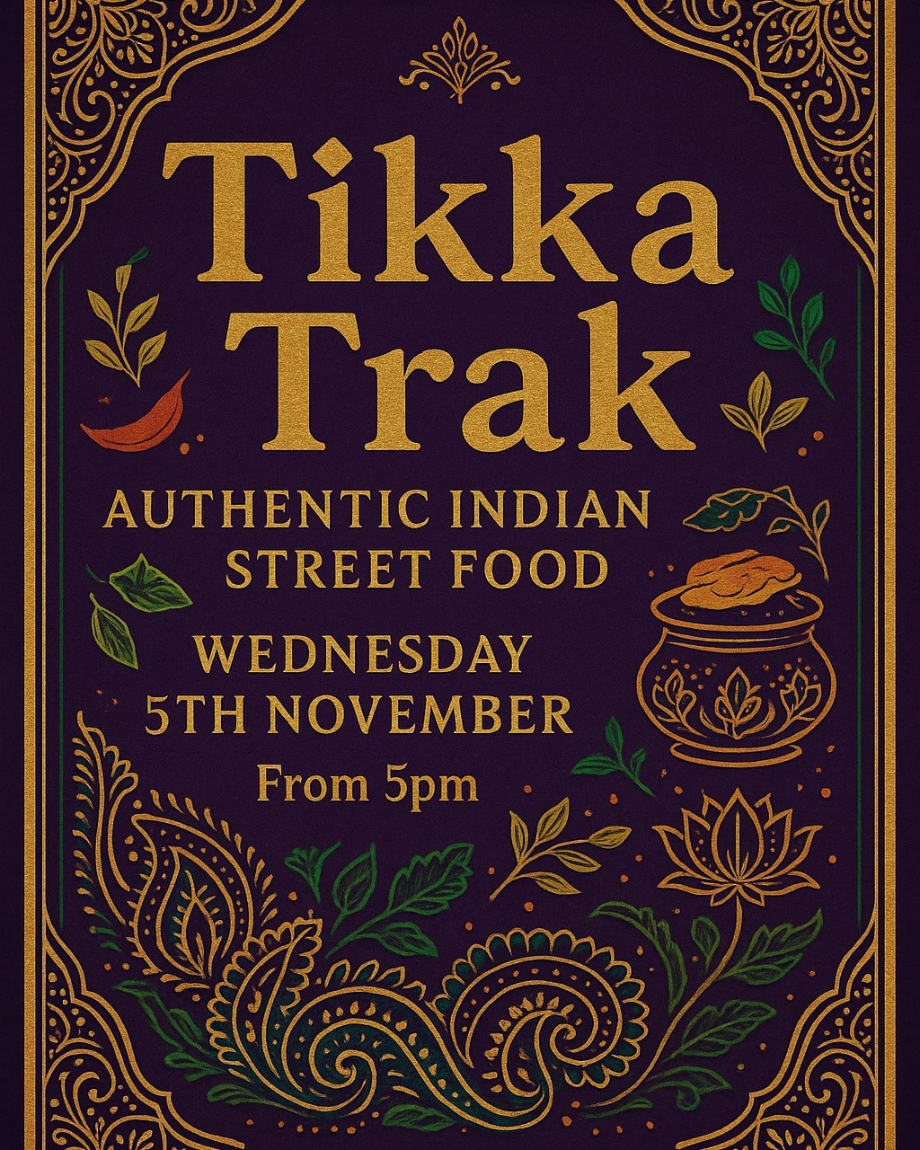 Looking for some tasty food to help you get through the week? Well we have Tikka Trak back with their delicious Indian food. Come along and have some food while enjoying a nice, cold pint !!
