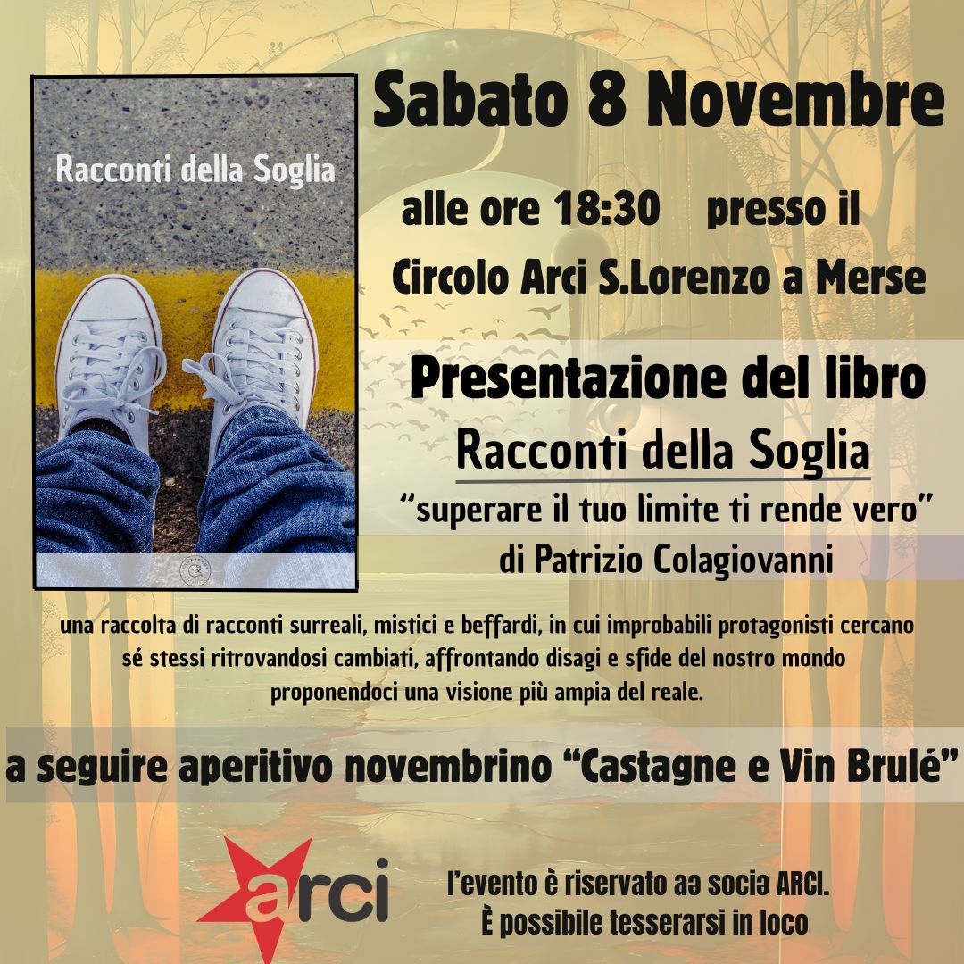 🏃Tutti i giorni nell' apparente normalità della vita affrontiamo impedimenti, difficoltà, limiti personali, ogni volta diversi.
E tutte le volte questi ostacoli richiedono la nostra attenzione, ci chiedono di essere compresi e superati, per raggiungere il prossimo giorno con un qualcosa di nuovo dentro, un tassello in più da aggiungere alla nostra comprensione della realtà che ci circonda.
🌅I racconti tramandati, le storie che leggiamo nei libri, che ascoltiamo nei media o nelle serate tra amici, ci indicano soluzioni, emozioni come chiavi di svolta, successi e traguardi raggiunti, ma soprattutto ci sganciano per un po' di tempo dalla nostra storia personale, ci mostrano finestre verso una luce diversa, un punto di vista nuovo, dove altro sembra davvero possibile.
E lo è davvero, possibile!
🌌I protagonisti di "Racconti della Soglia" ti suggeriscono nuovi modi e nuovi mondi da osservare, per guardare meglio questo mondo che ci è stato affidato, di cui sappiamo così poco, quasi quanto poco sappiamo di noi stessi e delle forze che ci trascinano, che ci governano.
🔊Parlerò di questo e di molto altro venerdì, al Circolo Arci di San Lorenzo a Merse.
Passate ad ascoltare 😊
#storiedaraccontare #presentazionilibri #raccontidellasoglia #storiedivita #RaccontiBrevi