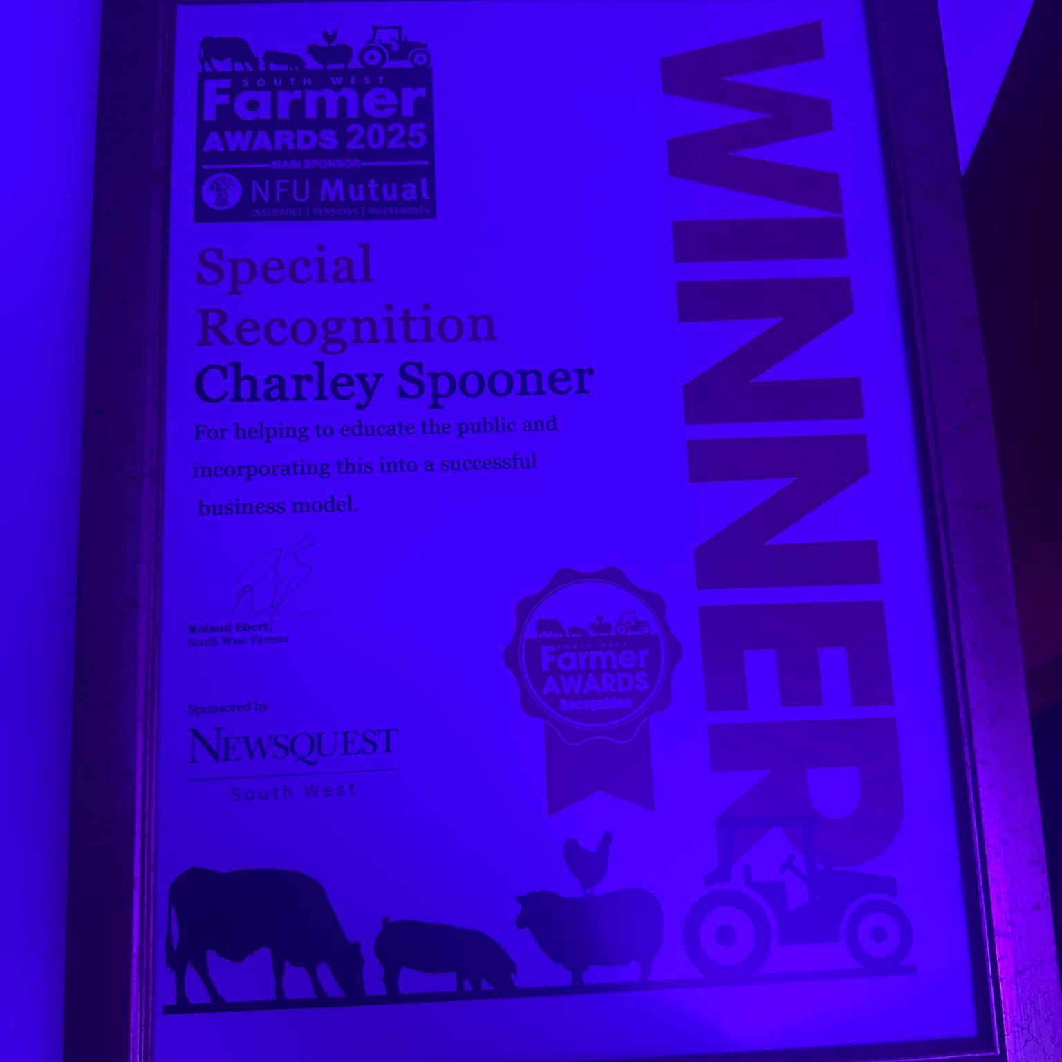 South West Farmer Awards 2025 – what a night.
We had a fantastic time celebrating the Southwest's farming community. Huge congratulations to all finalists and winners — the standard was inspiring.
We didn’t take home the trophies for Family Farm of the Year (Jason & Colin) or Farm Diversification (Charley) this time, but we’re incredibly proud that Charley received a Special Recognition award for “Farm Educator.” A brilliant surprise and a lovely nod to Charley's work happening on the farm.
Thank you to the organisers, judges and sponsors, and to our customers, friends and family for the constant support. Back to the farm with fresh ideas.
#SouthWestFarmerAwards #FamilyFarmOfTheYear #FarmDiversification #FarmEducation
