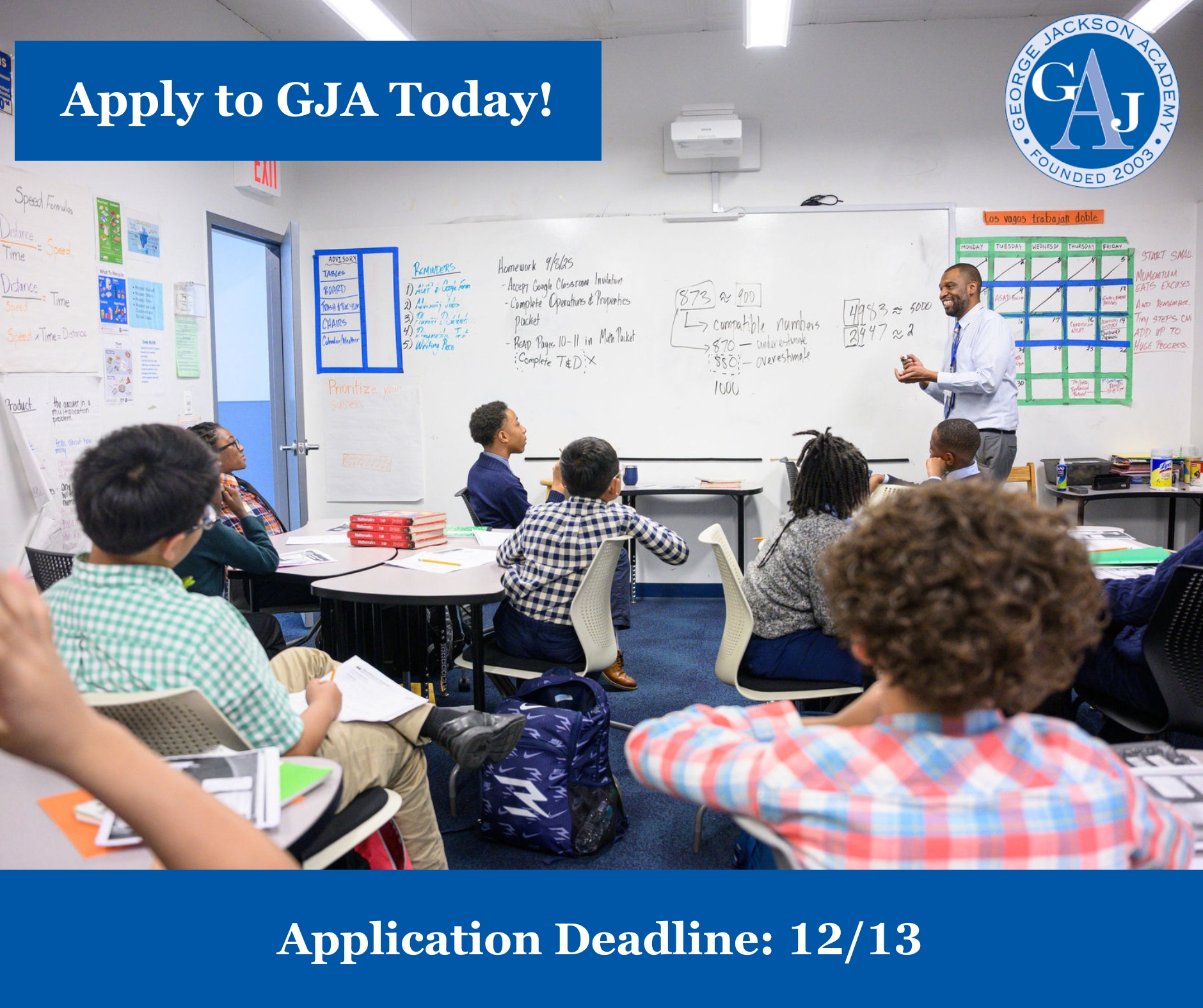 At George Jackson Academy, we offer more than an education, we provide an opportunity for bright, motivated boys to discover their strengths, build character, and grow in a supportive community.
Apply by the deadline, December 13, to be considered for the 2026-27 academic year!
If you know a 5th-grade boy ready to take his learning and leadership to the next level, encourage his family to apply and begin their journey with us. #needblindadmission #financialaidforall #haveagjaday