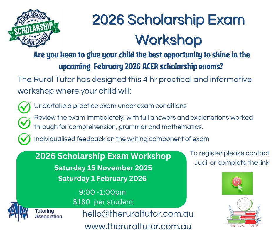 Is your child thinking of sitting a scholarship exam next year?
Start preparing them now, with this hands on Scholarship Workshop.
Sign up today - Limited places!
Gunnedah location