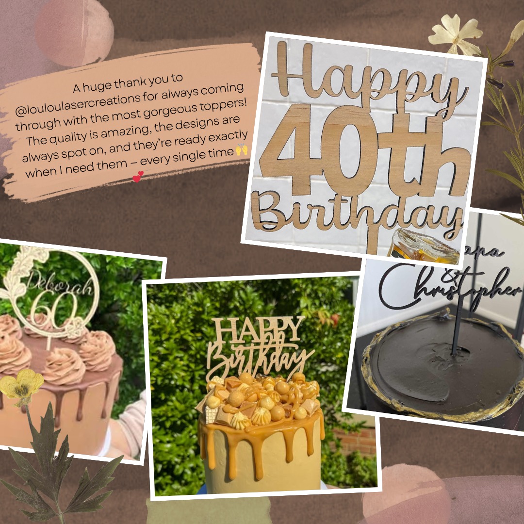 A huge thank you to @louloulasercreations for always coming through with the most gorgeous toppers! The quality is amazing, the designs are always spot on, and theyโre ready exactly when I need them โ every single time ๐๐
Couldnโt ask for a better local creative to work with!
#caketoppers #caketopper #cakedecorating #lasercutting #smallbusinesses #localbusiness #shoalhaven