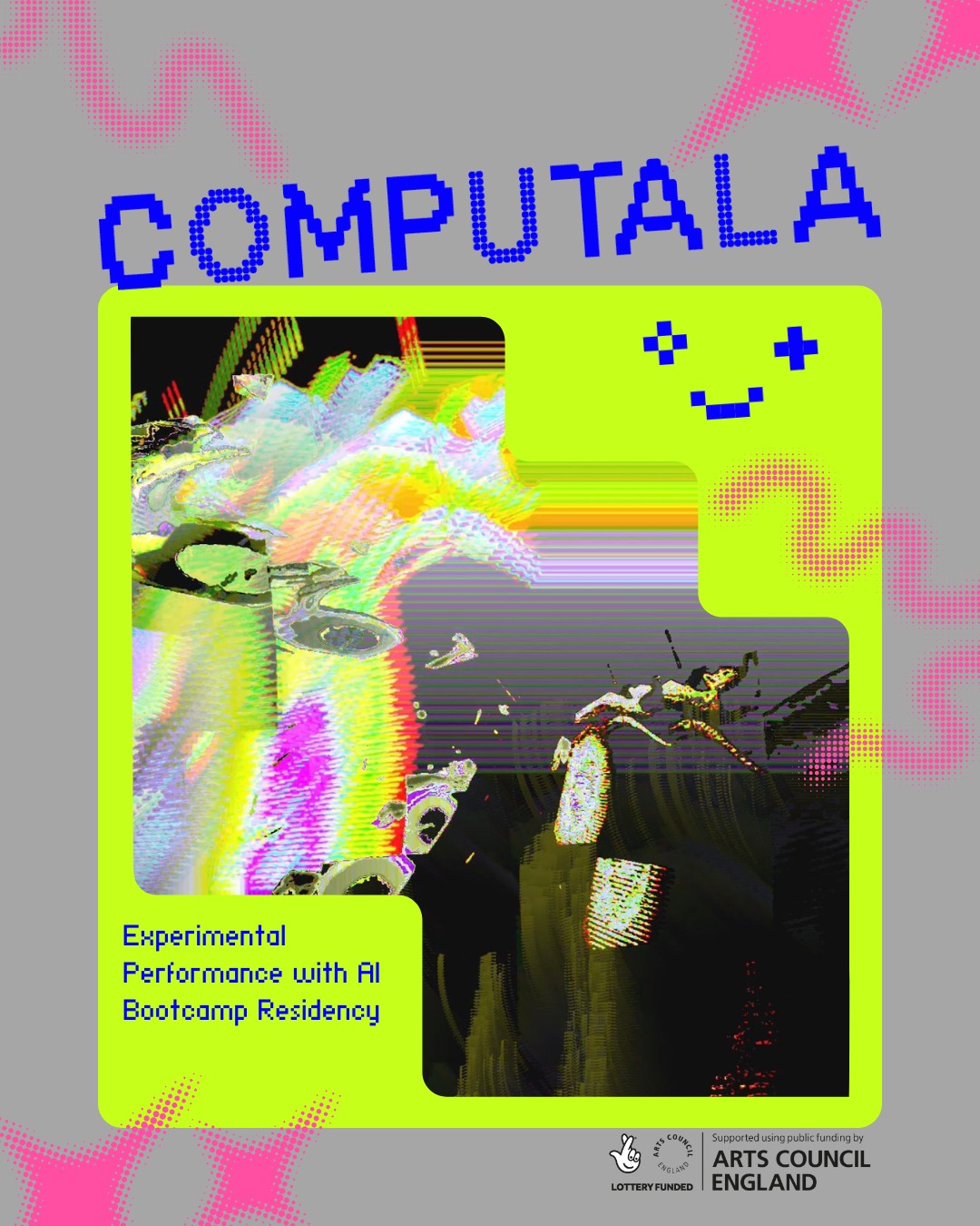 APPLICATIONS OPEN for Experimental Performance with AI Bootcamp Residency.
Led by former bootcamp resident Leonie Dubarry-Gur, 4 artists will collaborate with each other to produce new performance work experimenting with AI to perform at CEREMONY x COMPUTALA at Last Friday on 30th January 2026.
Application closes: December 12th 2025
Everyone notified by: December 19th 2025
Residency dates: January 22nd-24th, 2026
Performance: January 30th (at @lastfridaylcb !)
*We’re interested in critical discourse and exploration into the creative use of AI.
Take a look at the application form here: https://forms.gle/8b44FtcuHGytA4va7 for more information and to apply for free. Please email us: hi@newmediaart.club if you have any questions.
Supported by @acegrams National Lottery Project Grants <3