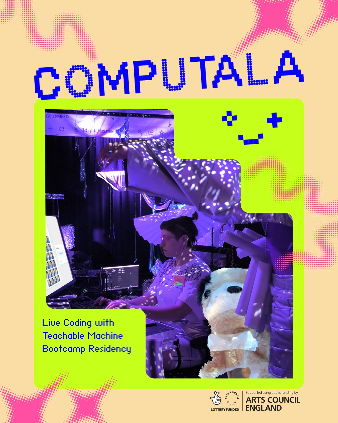 APPLICATIONS OPEN for Live Coding with Teachable Machine Bootcamp Residency.
Led by Flor de Fuego @flordefuega and Naoto Hieda @naotohieda, 3 artists will receive a residency fee to explore live coding and Teachable Machine and produce new work to exhibit in January’s 2026 COMPUTALA exhibition.
Application closes: December 12th 2025
Everyone notified by: December 19th 2025
Residency dates: 7th and 8th January 2026
Exhibition launches: January 9th 2026
Exhibition dates: January 12th - 31st 2026
New Media Art Club’s artist bootcamp residencies are intensive, short-term programs designed to give artists a challenge to explore something new and produce new work in a tiny timeframe.
This residency is suitable for artists and practitioners who are interested in live coding performance and AI*. We would especially like to hear from candidates from Leicester, Leicestershire and Rutland, and the East Midlands.
*We’re interested in critical discourse and exploration into the creative use of AI.
Take a look at the application form here: https://forms.gle/Y3fPtKVa91RSR9PA9 more information and to apply for free. Please email us: hi@newmediaart.club if you have any questions.
Supported by @acegrams National Lottery Project Grants <3