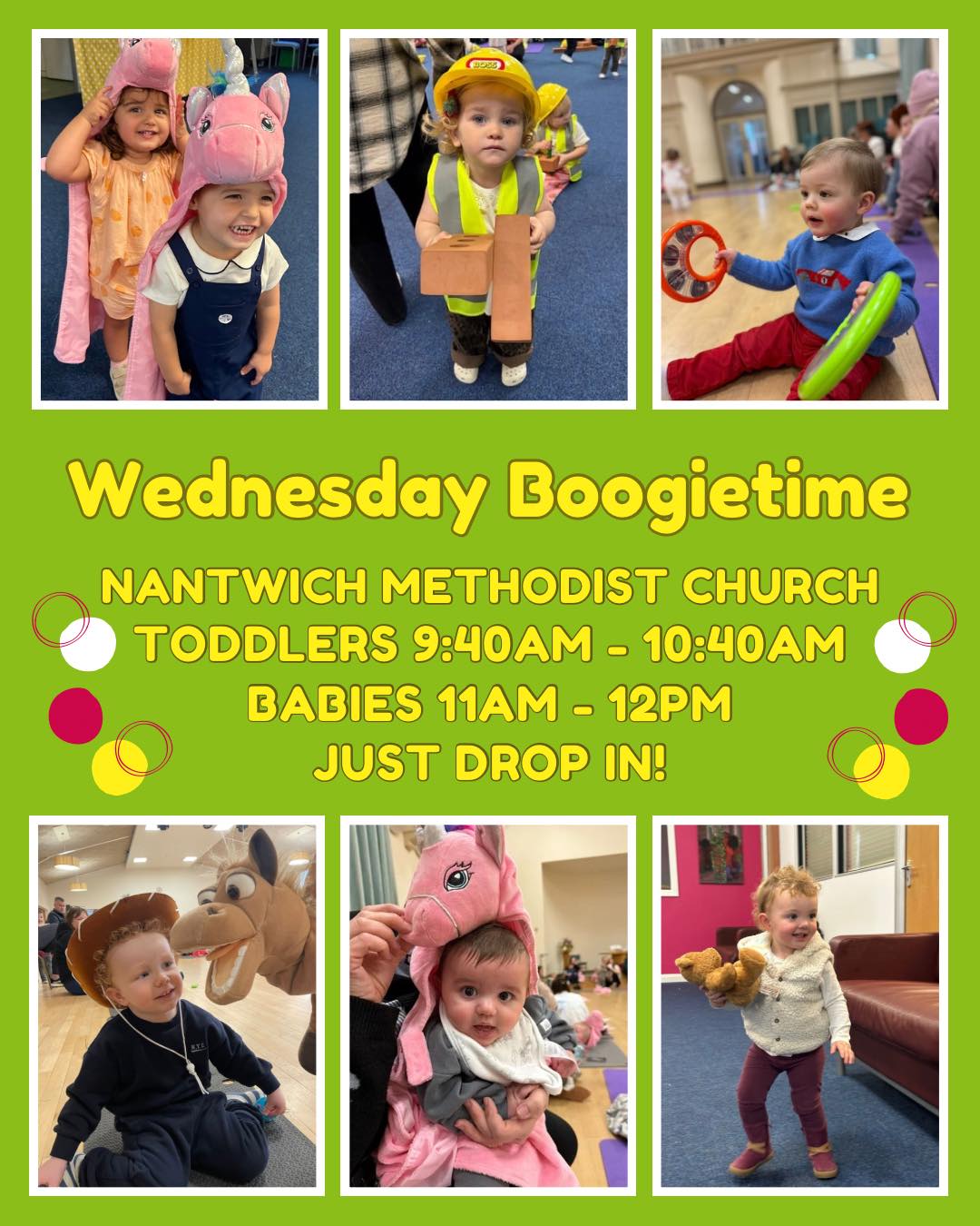 Join us tomorrow (12th November) for a Boogietime Session!
Just drop in to any of the following sessions:
Toddlers 9:40am - 10:40am
Babies 11am - 12pm
£7.50 and additional siblings over 12 months are an extra £1
We will see you tomorrow!
#nantwichcommunity #nantwich_now #cheshirelife #MyBabyTime #willaston #nantwichbusiness #cheshire #nantwich #nantwichlife #mybabytime #babyclass #kidsactivities #kidsactivityproviders #nantwichmums #cheshirebusiness #wistaston #crewemums #nantwichtown #kids #childrensclass #class #crewe