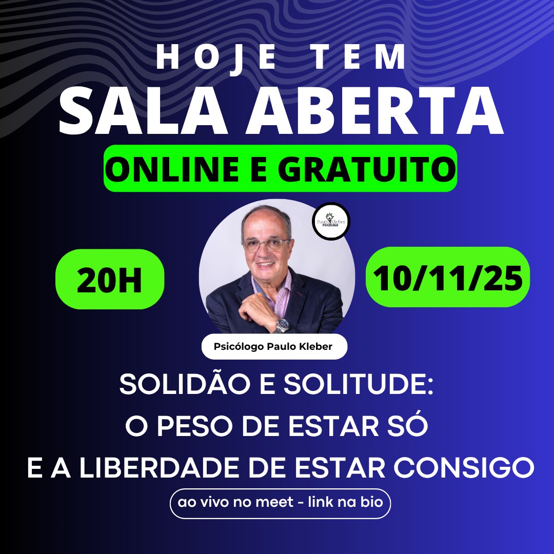 Às vezes, estar sozinho pesa… e em outros momentos esse mesmo silêncio se transforma em liberdade.
Hoje, às 20h, participe da Sala Aberta: “Solidão e Solitude: o peso de estar só e a liberdade de estar consigo”
Ao vivo no Meet — link na bio.
Online e gratuito.
.
.
#salaaberta #grupoterapeutico #paulokleberdutra #psicologoonline #grupoterapêutico #CrescimentoPessoal #pazinterior