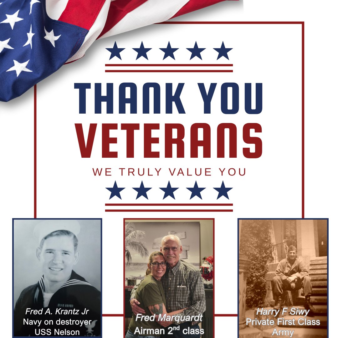 Honoring Our Heroes This Veterans Day
Today, we pause to honor the courage, sacrifice, and dedication of all who have served our country. We are especially proud to remember and thank our own family members for their service:
⚓ Fred A. Krantz Jr. – U.S. Navy, served aboard the destroyer USS Nelson, which took part in the invasion of Normandy
🎖️ Harry F. Siwy – Private First Class, U.S. Army
✈️ Fred Marquardt – Airman 2nd Class, U.S. Air Force
We’re forever grateful for their bravery and the freedoms they helped protect. ❤️🤍💙
#VeteransDay #ThankYouVeterans #SiwyRealEstate #HonorAndRemember #ProudFamily #MilitaryHeroes