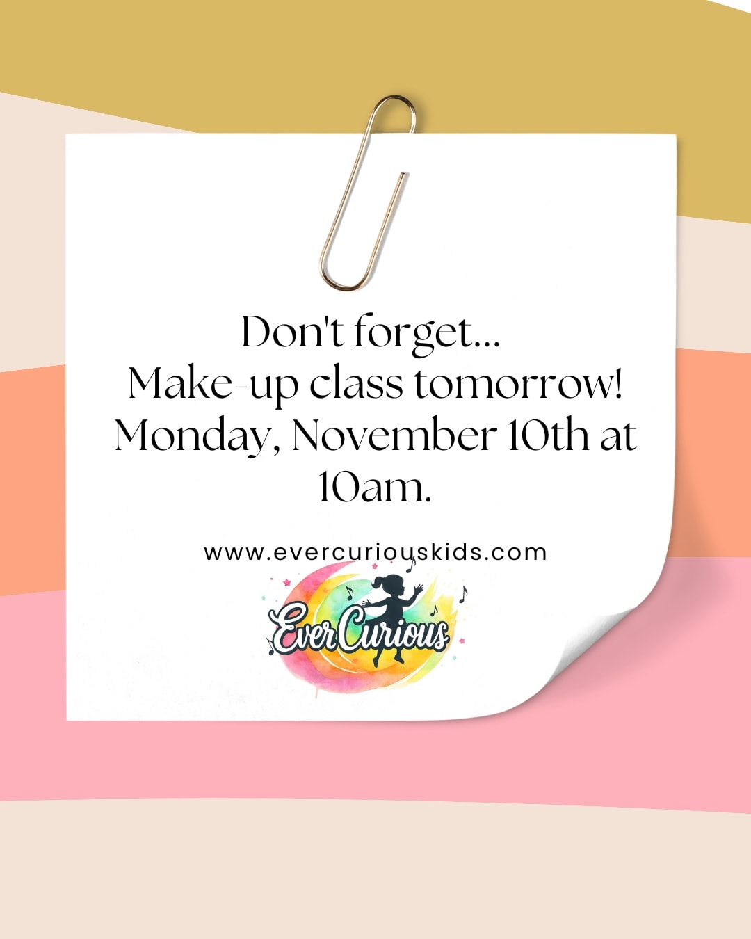 Don't forget! Tomorrow is a scheduled make-up class date for those who have missed a class in October. Additionally if you know you will miss a class in November/December you are also welcome to attend.
November 10th at 10am.
See you then!
#musicmagic #musicwithmissbeth #musicmagicclass #musicmagicclasses #musicandme