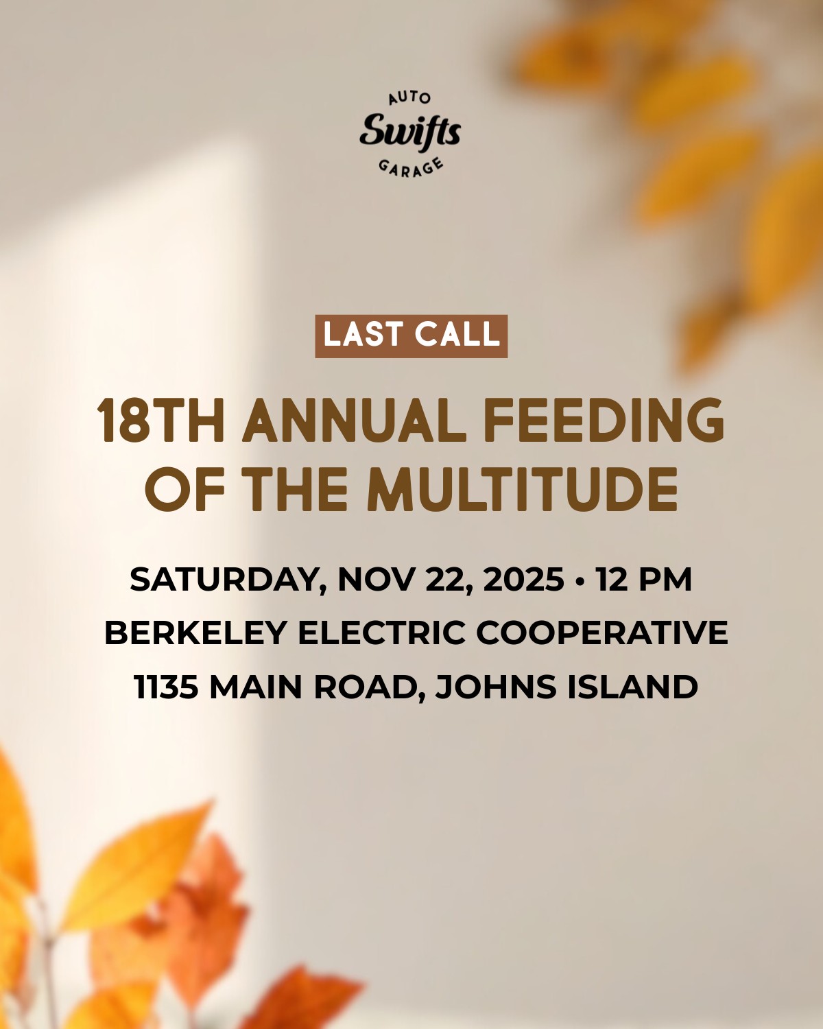 Last call, Johns Island 💙 If you’ve been meaning to help, this is your sign. Drop Thanksgiving bag items at Swifts by Fri, Nov 21 or bring them to Berkeley Electric Cooperative, Inc. (1135 Main Rd) Fri, 4:30–8pm. Slide 2 has the list. Thank you for taking care of our neighbors. 🦃
#thanksgivingdrive #communitysupport #givebacktothecommunity #johnsisland #charlestonlocal