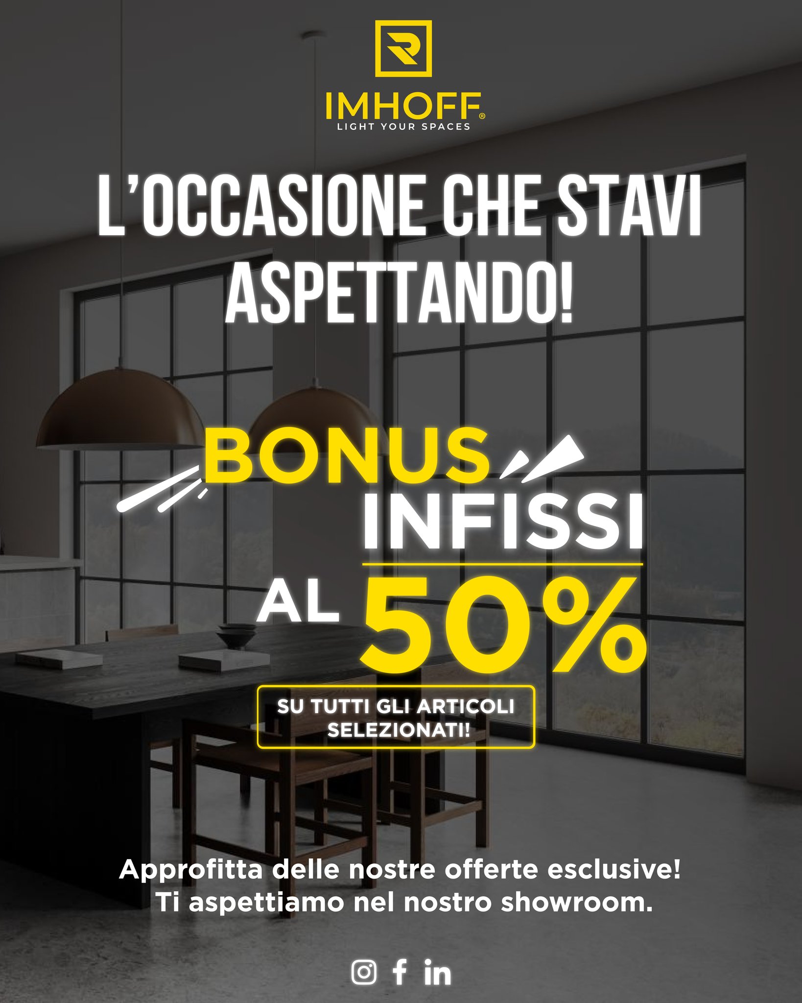 L’occasione che aspettavi è finalmente arrivata 😏
Scopri il Bonus Infissi al 50% su articoli selezionati 🪟
Non lasciarti sfuggire questa opportunità! Contattaci subito e rinnova la tua casa con stile 💬
#imhoffsrl #imhoffhandles #InfissiSicuri #infissidesign #infissipvc #infissilegno #infissiesterni #casa #infissi #madeinitaly #ConsegnaRapida #Serramenti #finestre #casasicura #protezione