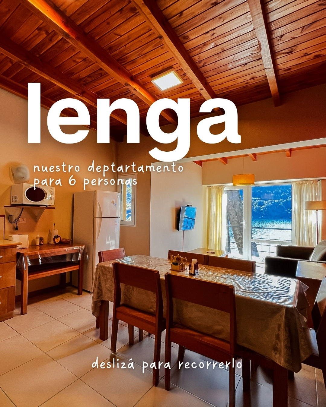 🌿 Lenga: amplitud, naturaleza y descanso en familia.
Un departamento de 82m² rodeado de bosque nativo, pensado para grupos que buscan tranquilidad y confort en Bariloche.
✔ Dormitorio principal con sommier king size
✔ Segundo dormitorio con 3 camas
✔ Dos baños completos, uno en suite con hidromasaje
✔ Cocina equipada
✔ Living comedor luminoso
🌸 Promo Primavera: dormí 4 noches y pagá solo 3.
📲 Consultanos disponibilidad y asegurá tu lugar frente al Lago Gutiérrez
