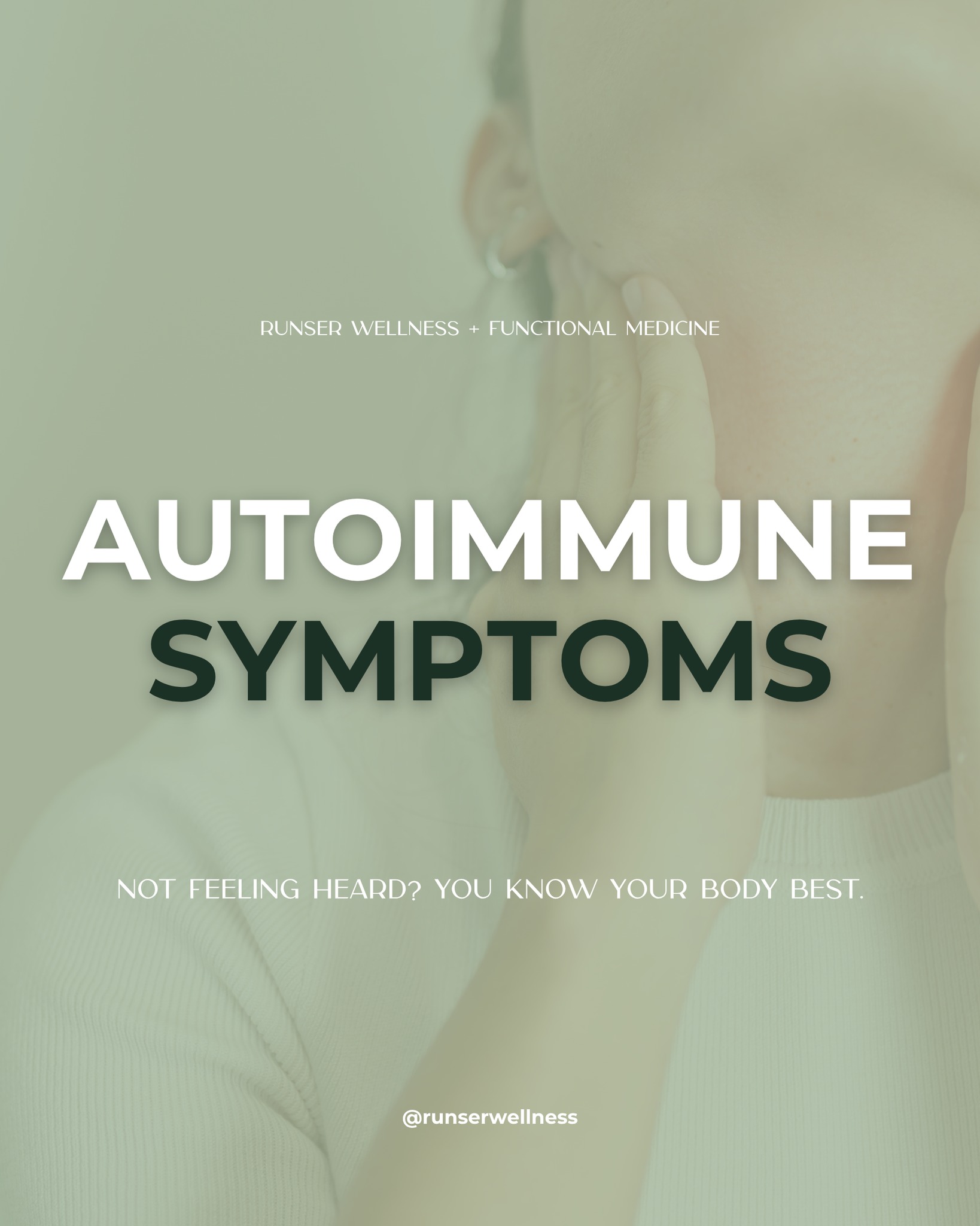 Autoimmune conditions can often feel like a mystery.
The symptoms can be vague and easily attributed to other issues, leaving many feeling frustrated and unheard.
If you've been experiencing symptoms such as:
- Fatigue: Extreme tiredness that isn’t relieved by rest
- Joint Pain: Unexplained swelling or discomfort in your joints
- Digestive Issues: Bloating, cramps, or other gastrointestinal discomfort
- Skin Changes: Rashes or unusual skin reactions
- Frequent Infections: Pushing through recurrent illnesses or infections
These may be signs of an underlying autoimmune condition.
It’s easy to feel sidelined, but it's crucial to trust your instincts and advocate for your health.
If you’re struggling and feel overlooked, find a healthcare professional who values your experiences and specializes in functional medicine.
Your voice matters in your health journey, so trust yourself and seek the care you deserve!