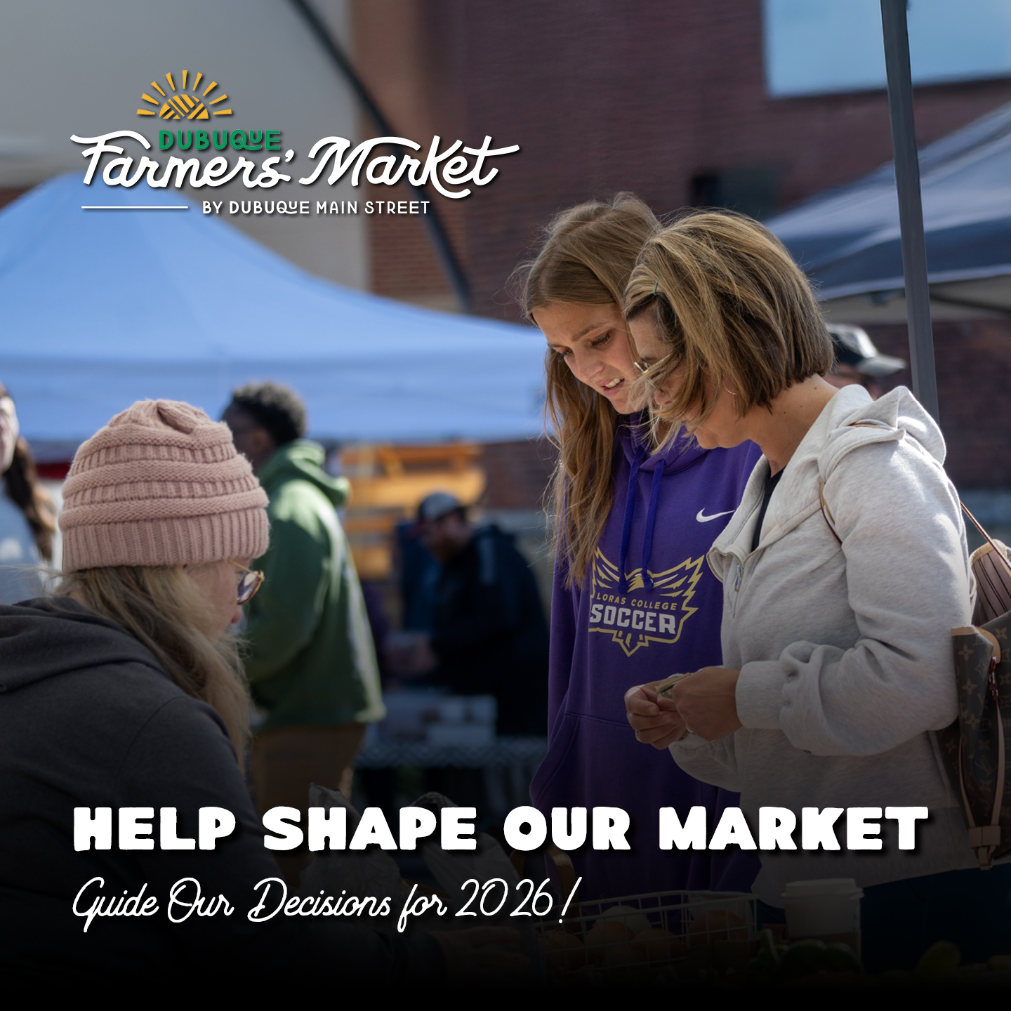 Help shape our market 🌽💬
Shade, seating, kid spaces, music—tell us what matters!
2-minute survey = real changes for 2026.
👉 Tap the link in bio to share your feedback.
Tag a friend who loves Saturday mornings downtown. 💚
#DubuqueFarmersMarket #DubuqueIowa #DowntownDubuque #TriStates #ShopLocal #CommunityVoice