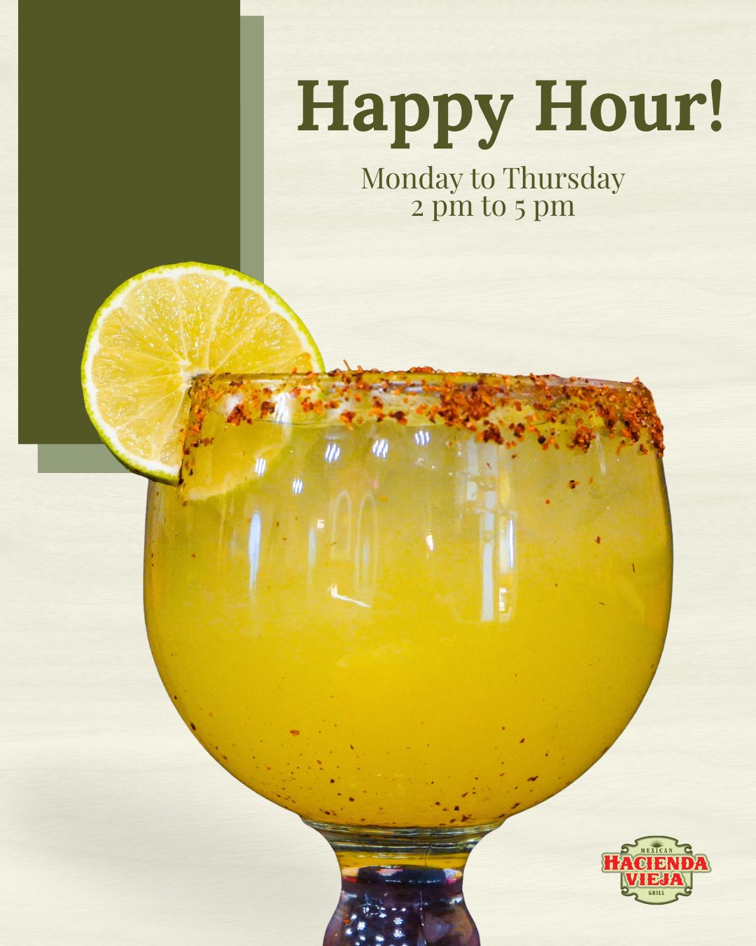 🎉 HAPPY HOUR ALERT! 🎉
Join us Monday to Thursday from 2 PM to 5 PM for unbeatable deals.