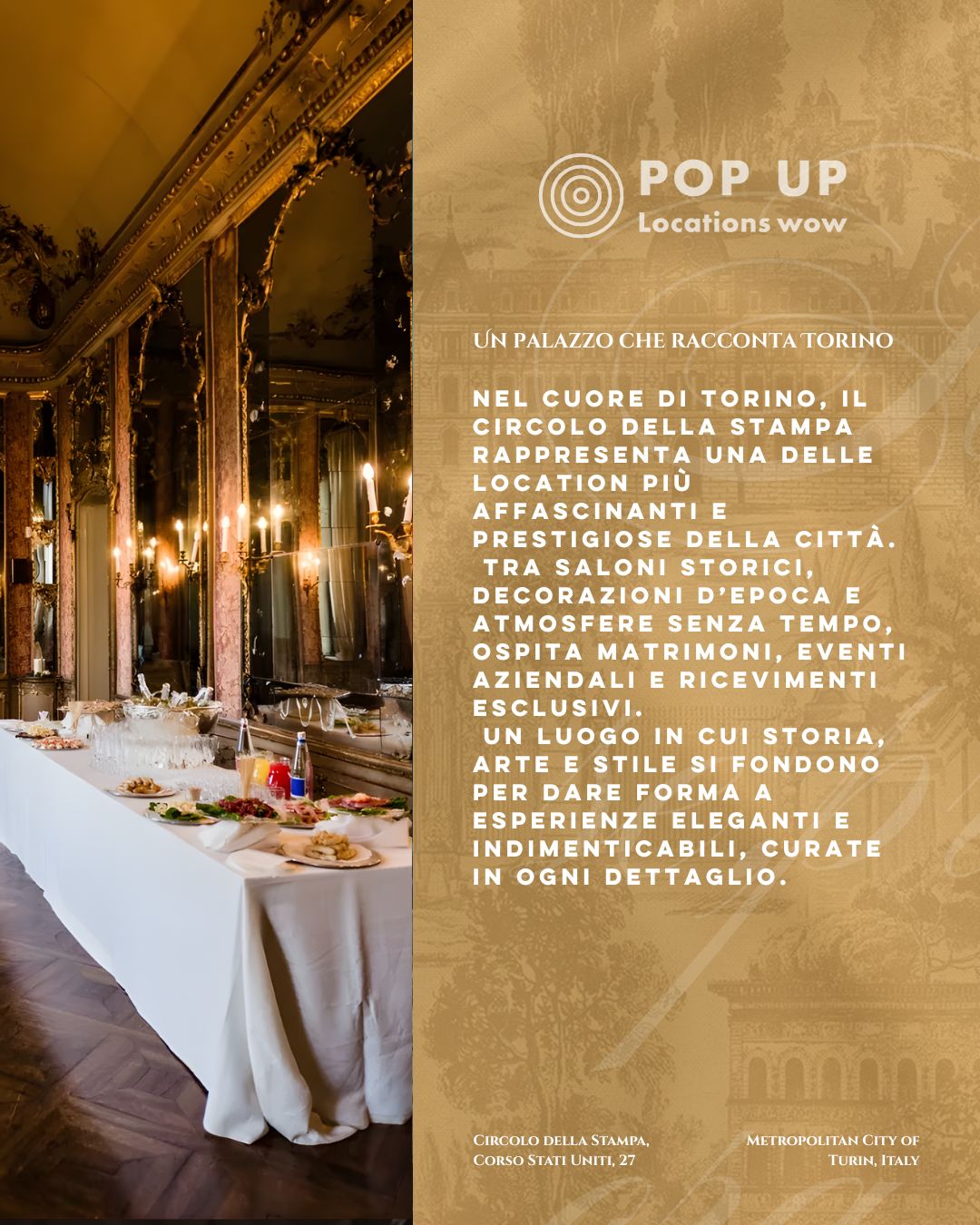 Eleganza, storia e charme nel cuore di Torino.
Il Circolo della Stampa è la cornice perfetta per il tuo evento.
💬 Contattaci per scoprirne la disponibilità.
#Poplocationwow #LocationTorino #eventitorino #torino #Circolodellastampatorino