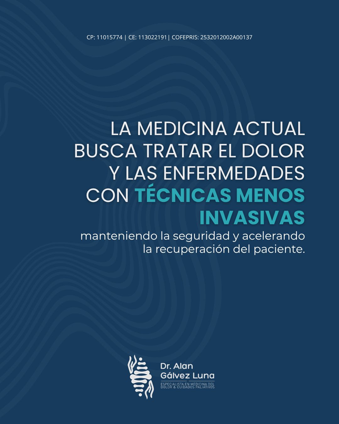 Cirugía mayor vs. procedimientos percutáneos: ¿cuál necesitas realmente?
En Medicina del Dolor, no todos los casos requieren una cirugía mayor. Muchos padecimientos pueden tratarse con procedimientos percutáneos, técnicas mínimamente invasivas que permiten actuar directamente sobre la causa del dolor con menos riesgo, menor recuperación y mejores resultados funcionales.
La clave está en una valoración precisa que determine cuándo un procedimiento percutáneo es suficiente y cuándo una cirugía mayor es verdaderamente necesaria.
👨⚕️ Dr. Alan Valente Gálvez Luna
Medicina del Dolor y Algología
📍 Plaza Cititower, Guadalajara, Jal.
📍 Cráter 10, Guadalupe, Zac.
📲 Guadalajara: +52 1 33 4675 6141
📲 Zacatecas: +52 1 492 268 8645
🆔 Céd. Prof. 11015774 | Céd. Esp. 13022191
🧾 COFEPRIS Santa Fe: 2532012002A00137 | COFEPRIS GDL Instituto ION: 2514102002A00839