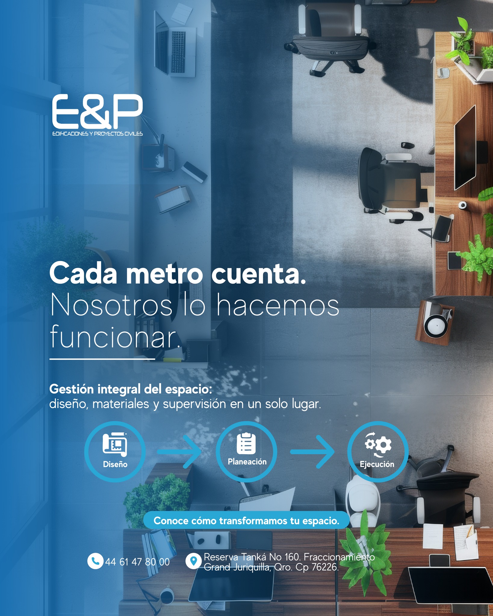 📐 Cada metro cuenta, nosotros lo hacemos funcionar.
En E&P nos especializamos en la gestión integral del espacio: diseño, materiales y supervisión en un solo lugar.
Transformamos ideas en entornos funcionales y bien planeados.
🔹 Diseño
🔹 Planeación
🔹 Ejecución
📲 Solicita tu cotización hoy
📲 WhatsApp: wa.link/n3mnqc
☎️ Teléfono: 4461478000
📍Ubicación: https://maps.app.goo.gl/KgjxrQ2bYx79fjV58
📍 Reserva Tanká No. 160, Fracc. Grand Juriquilla, Qro. C.P. 76226
💼 E&P — Construimos el espacio donde crece tu industria.
#SolucionesIndustriales #InfraestructuraIndustrial #CalidadConstructiva #InstalaciónYMantenimiento #Queretaro #ConstrucciónIndustrial