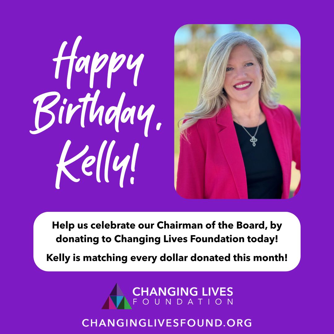 Join Kelly in her “57 for 57” birthday goal and double your impact today: www.ChangingLivesFound.org/Donate
We’re celebrating our incredible Chairman of the Board, @kellyprice, on her 57th birthday! Every November, Kelly generously matches every dollar donated to Changing Lives Foundation!
Let’s celebrate Kelly’s birthday by giving hope to those who need it most. 💜
#57For57 #BirthdayGiveBack #ChangingLivesFound #DoubleTheImpact #HopeInAction