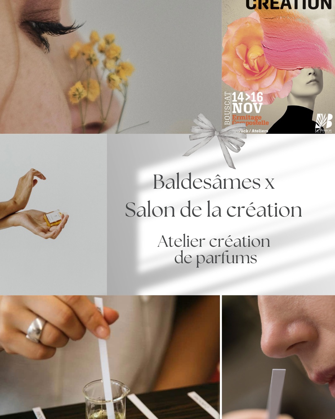 Envie de créer ton propre parfum ? ✨
Bonne nouvelle : il reste encore quelques places pour l’atelier de création de parfum organisé dans le cadre du Salon de la Création, à la salle de l’Ermitage au Bouscat
📅 Dimanche après-midi de 15h30 à 17h30
En petit groupe de 6 personnes, tu découvriras les matières premières, apprendras à les assembler et repartiras avec ton parfum 50 ml sur mesure.
🎁 Atelier offert par la Mairie du Bouscat, qui soutient la créativité et l’expression artistique de chacun.
Et si tu cherches une idée de cadeau originale pour Noël :
découvre le jeu olfactif Kisenkoi — pour éveiller ton odorat, t’amuser en famille, te challenger ou encore stimuler ta mémoire olfactive
👉 Réservation sur le site de la Mairie du Bouscat.
#Baldesâmes #MairieDuBouscat #AtelierCréationDeParfum #SalonDeLaCréation #ParfumSurMesure #Kisenkoi #JeuOlfactif #CadeauNoel #Créativité