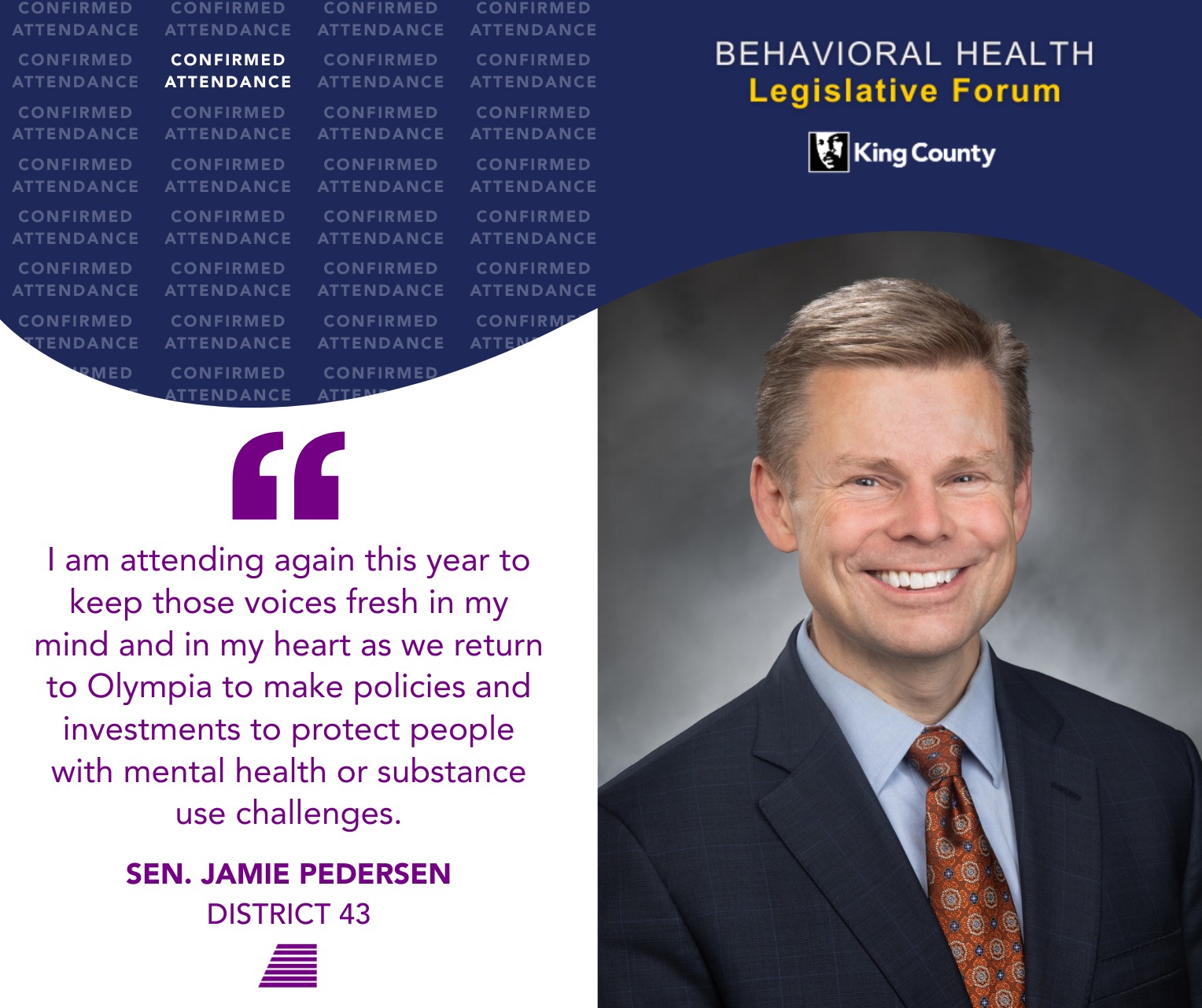 We’re grateful to welcome Senator Jamie Pedersen (LD 43) @peopleforpedersen to the King County Behavioral Health Legislative Forum.
“I have consistently been inspired by the stories of folks in recovery at the behavioral health legislative forum. I am attending again this year to keep those voices fresh in my mind and in my heart as we return to Olympia to make policies and investments to protect people with mental health or substance use challenges.”
Join us Tuesday, November 18 at the Hilton Seattle Airport for an evening dedicated to community, recovery, and collective action.
Recovery in Action Pre-Event: 4:30–6:00 PM
King County Behavioral Health Legislative Forum: 6:00–9:00 PM
Location: Hilton Seattle Airport & Conference Center
Free and open to all.
#KCBehavioralHealthForum #RecoveryInAction #RecoveryIsAction #RIA25