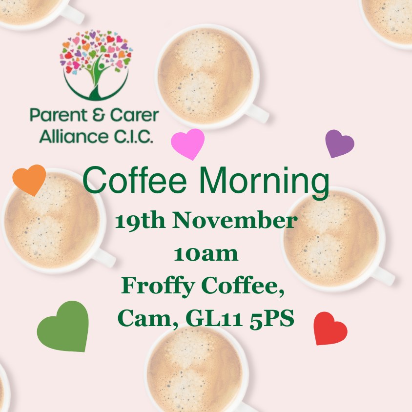Come along for our coffee morning on 19th November, from 10am, Froffy Coffee, Cam, GL11 5PS. (Near Tesco's in Cam).
https://www.parentandcareralliance.org.uk/event-details/sen-coffee-morning-and-drop-in-2
#Send #parentandcareralliance