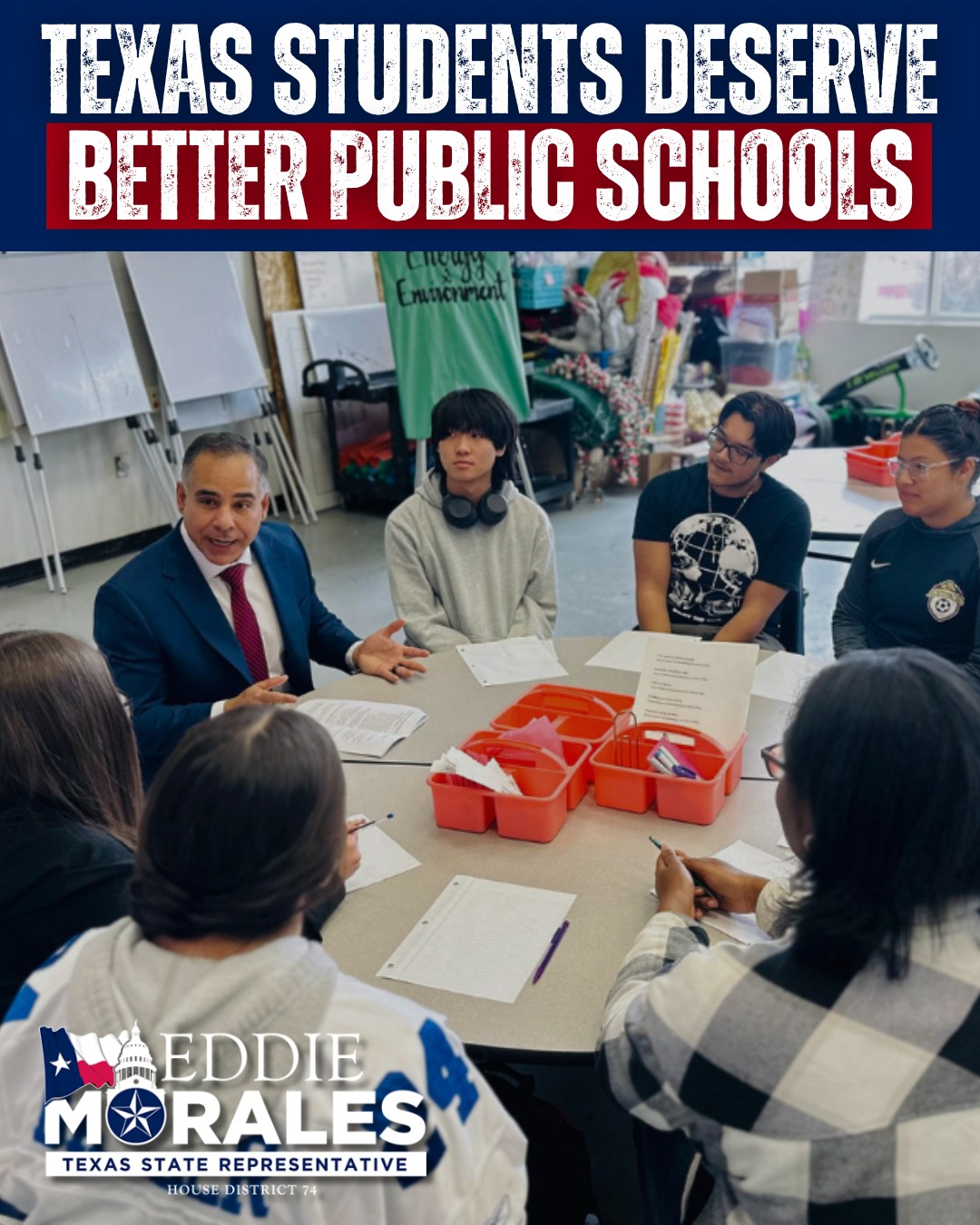 It’s time for Texas to fully fund our public schools.
When classrooms lack resources, it’s not just students who fall behind—it’s entire communities. Teachers, parents, and students have done their part, often going above and beyond with limited support. Now, it’s time for our state to do its part. Investing in education means investing in Texas’ future—stronger schools, stronger families, and a stronger economy for generations to come.
#TexasLeadership #TexasProud #TXLege74 #MoralesForTexas #AVoiceForAll #Texas #HD74 #TXLege