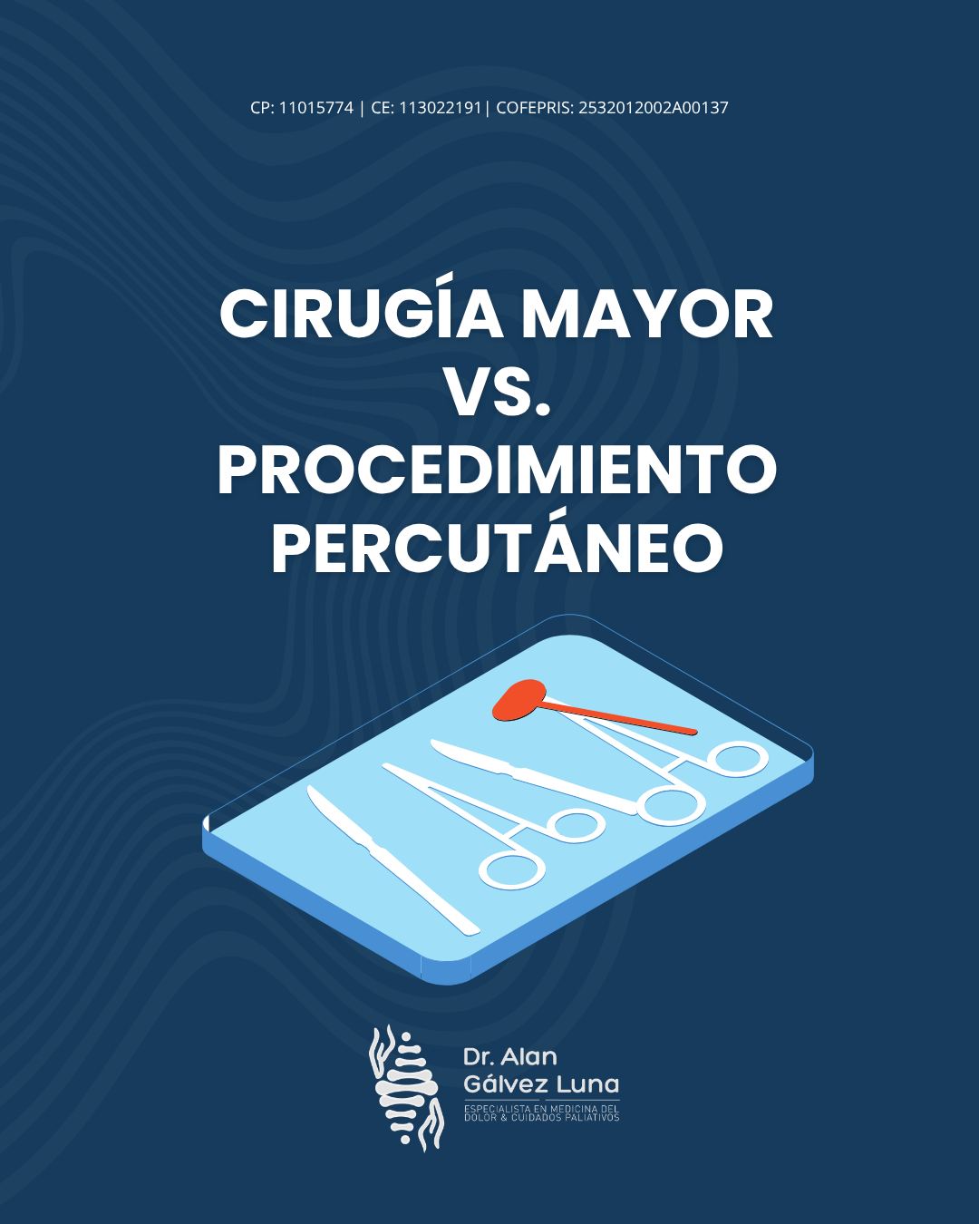 Cirugía mayor vs. procedimientos percutáneos: ¿cuál necesitas realmente?
En Medicina del Dolor, no todos los casos requieren una cirugía mayor. Muchos padecimientos pueden tratarse con procedimientos percutáneos, técnicas mínimamente invasivas que permiten actuar directamente sobre la causa del dolor con menos riesgo, menor recuperación y mejores resultados funcionales.
La clave está en una valoración precisa que determine cuándo un procedimiento percutáneo es suficiente y cuándo una cirugía mayor es verdaderamente necesaria.
👨⚕️ Dr. Alan Valente Gálvez Luna
Medicina del Dolor y Algología
📍 Plaza Cititower, Guadalajara, Jal.
📍 Cráter 10, Guadalupe, Zac.
📲 Guadalajara: +52 1 33 4675 6141
📲 Zacatecas: +52 1 492 268 8645
🆔 Céd. Prof. 11015774 | Céd. Esp. 13022191
🧾 COFEPRIS Santa Fe: 2532012002A00137 | COFEPRIS GDL Instituto ION: 2514102002A00839