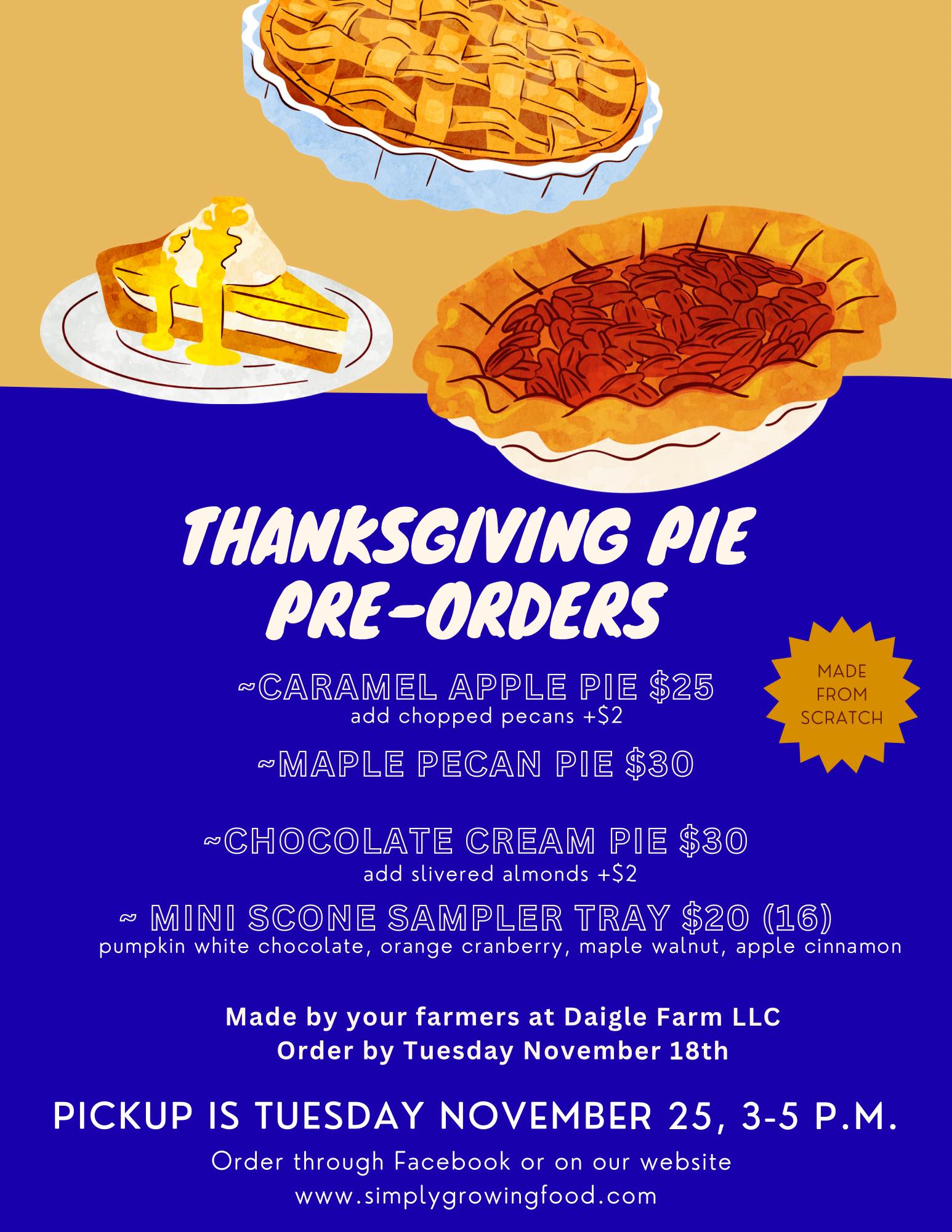 There’s only 1 more week to get your pie orders in for 🦃 Thanksgiving! We’ve got customers who come back year after year because these 🥧 pies are just that good 🤤 Everything made fresh🧑🏼🍳 everything made from scratch!
🍏 Grandma Ople’s Caramal Apple
🍫 Dreamy Chocolate Creame
🍁 Maple Pecan
