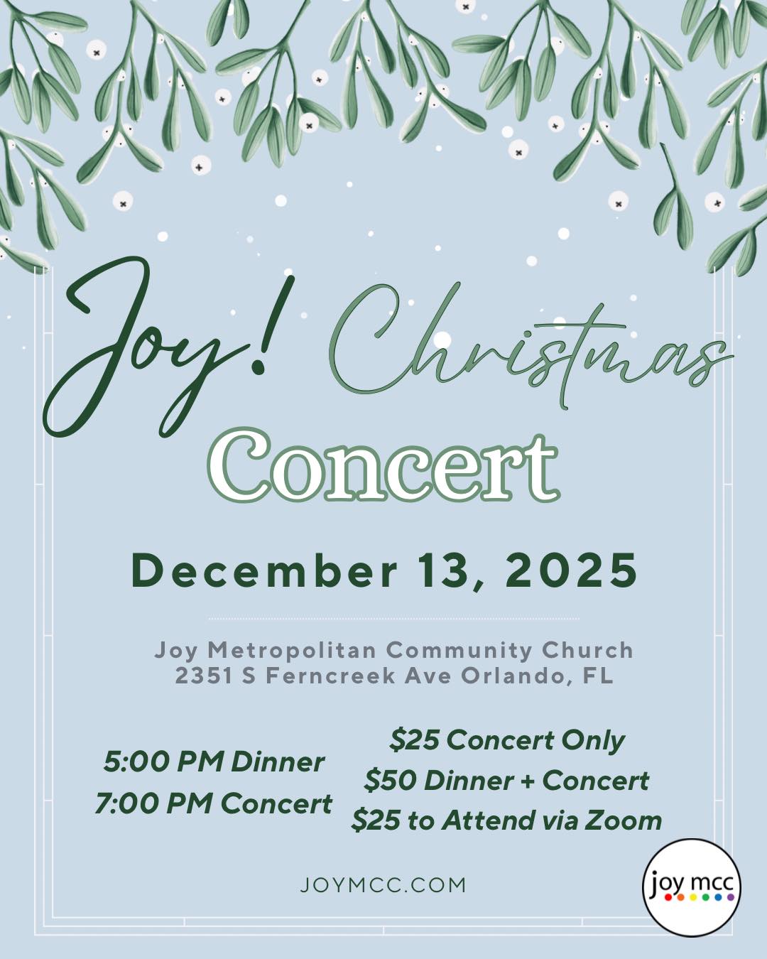 Have you purchased your Christmas concert tickets yet?! Don’t miss this incredible night at JOY (and online!) Tickets are $25 per person for the concert only, or a total of $50 per person to attend the VIP dinner ahead of time as well. We hope you’ll join us!
Purchase tickets here: https://secure.myvanco.com/YN7S/campaign/C-14EBH
#RePost @joymccorlando