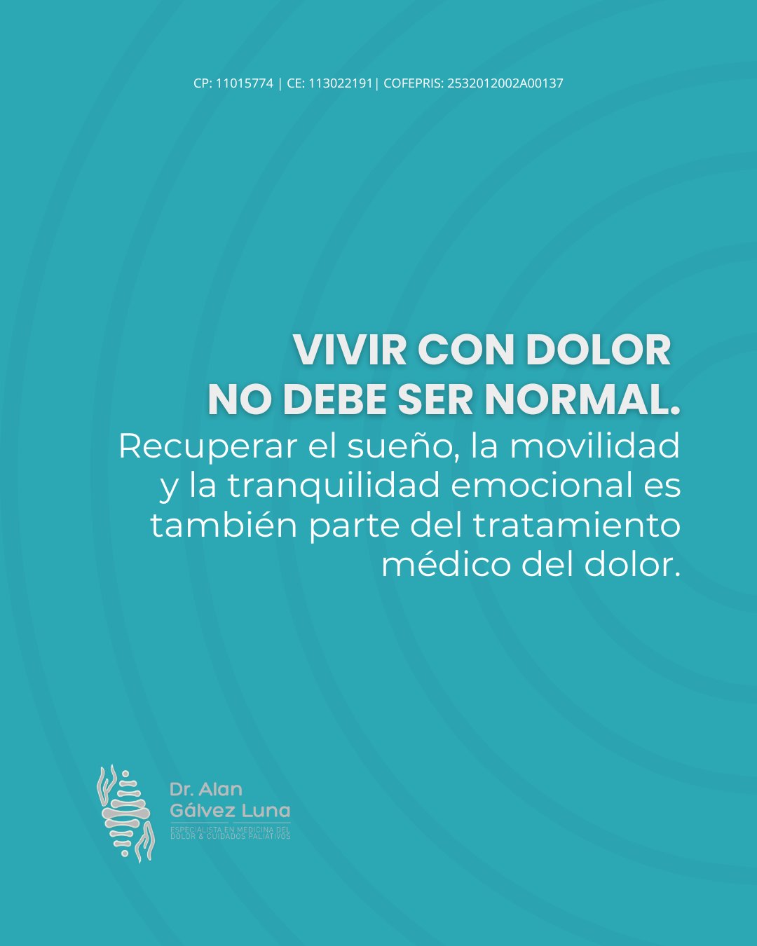 “El dolor no solo se mide por su intensidad, sino por todo lo que limita. 💭”
Afecta el movimiento, altera el descanso y cambia el estado emocional de quien lo padece.
Por eso, tratar el dolor no es solo aliviar un síntoma, sino recuperar equilibrio, movilidad y bienestar. 🩺
👨⚕️ Dr. Alan Valente Gálvez Luna
Medicina del Dolor y Algología
📍 Plaza Cititower, Guadalajara, Jal.
📍 Cráter 10, Guadalupe, Zac.
📲 Guadalajara: +52 1 33 4675 6141
📲 Zacatecas: +52 1 492 268 8645
🆔 Céd. Prof. 11015774 | Céd. Esp. 13022191
🧾 COFEPRIS Santa Fe: 2532012002A00137 | COFEPRIS GDL Instituto ION: 2514102002A00839