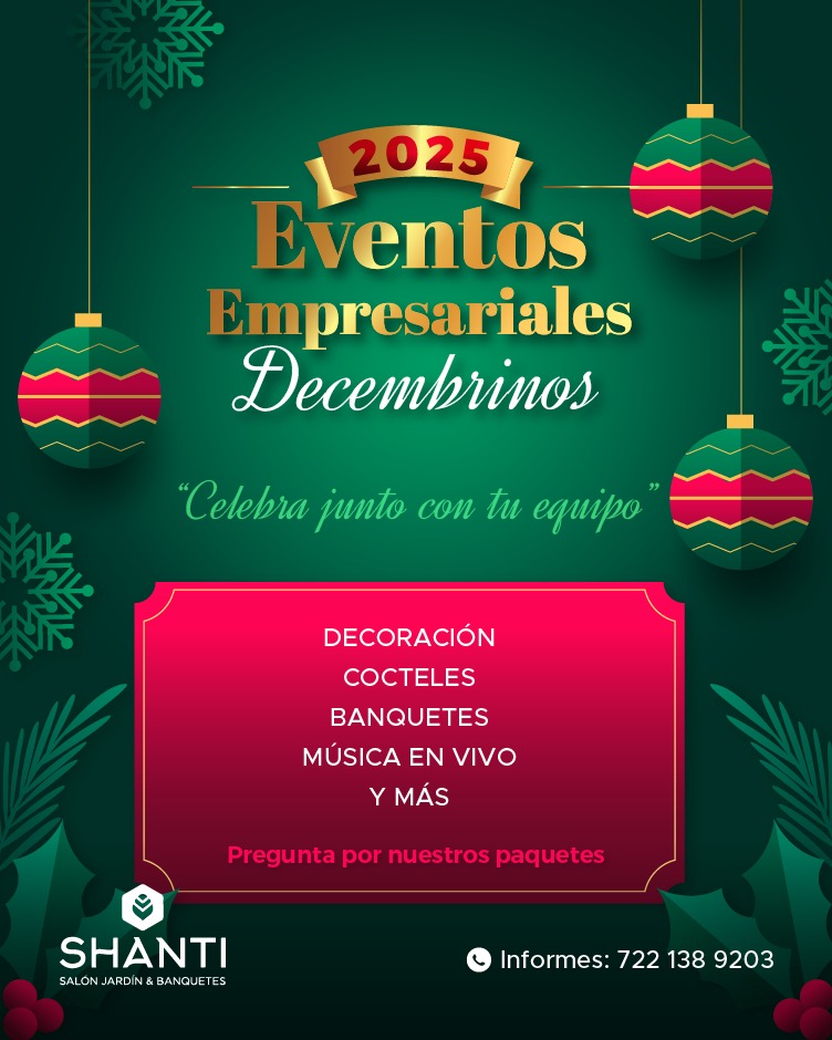 🎄🥂 Celebra el cierre de año con tu equipo en un ambiente elegante, cálido y perfecto para brindar por nuevos logros. ✨🎶
📞 Informes al: 722 138 9203
📍2 de abril, Santa María, San Mateo Atenco, Méx.
.
.
.
.
#Shanti #SalónDeEventos #EventosEmpresariales #EventosDecembrinos #CenaNavideña #FinDeAño #Toluca #SanMateoAtenco #Banquetes #Navidad