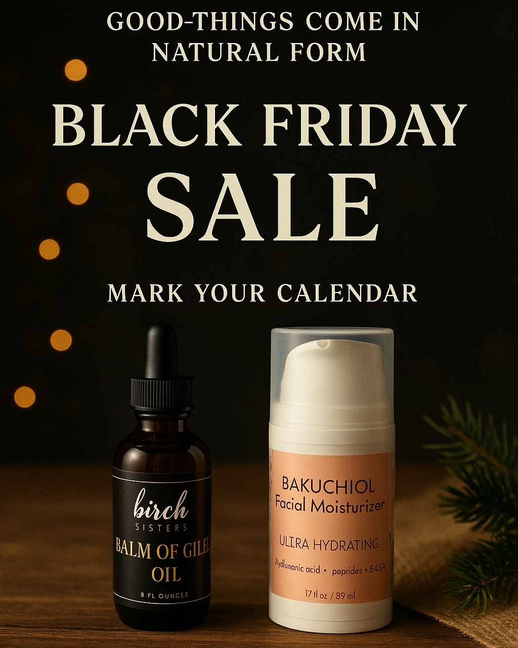 Good-things come in natural form 🌿 This Black Friday we’re bringing you the best deals of the year — up to 25% off on our must-have skincare & wellness line.
Mark your calendar: starts Friday, Novemver 28th 12:01 AM!
Because healing skin doesn’t wait for a ‘sale season’ — but the best deals do.
#BirchSisters #BlackFriday #NaturalSkincare