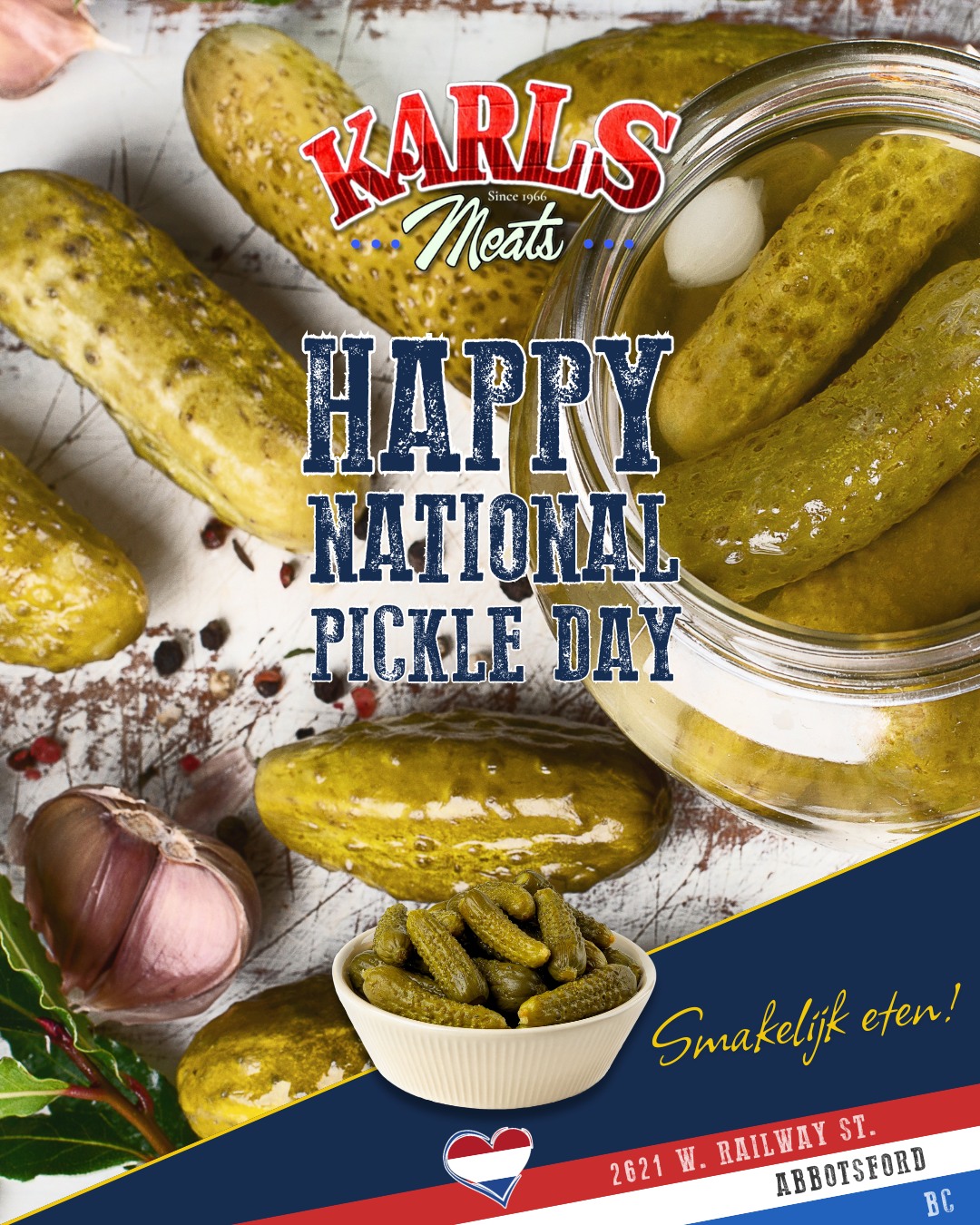 🥒 Happy Friday & Happy National Pickle Day! 🎉🇳🇱
Today is National Pickle Day, and if there’s one thing the Dutch know very well… it’s good pickles! From sweet to sour, mild to mouth-watering, Karl’s Meats has the crunch you’ve been craving all week.
Whether you’re building a charcuterie board, stacking a deli sandwich, topping a bratwurst, or just snacking straight from the jar (we won’t judge!) — we’ve got all your favourite Dutch-style classics and local found gems ready to go.
So swing by, stock up, and celebrate the crispest holiday of the year. 🥒✨
Because at Karl’s, every day is a good day for a pickle.👌
Smakelijk eten! 😋
— The Karl’s Meats Team 💪
📍 2621 W. Railway St, Abbotsford
📞 (604) 859-9011
#KarlsMeats #NationalPickleDay #PickleLovers #DutchHeritage #AbbotsfordEats #SupportLocal #BCBrine #Kuhne #CrunchTime #HappyFriday