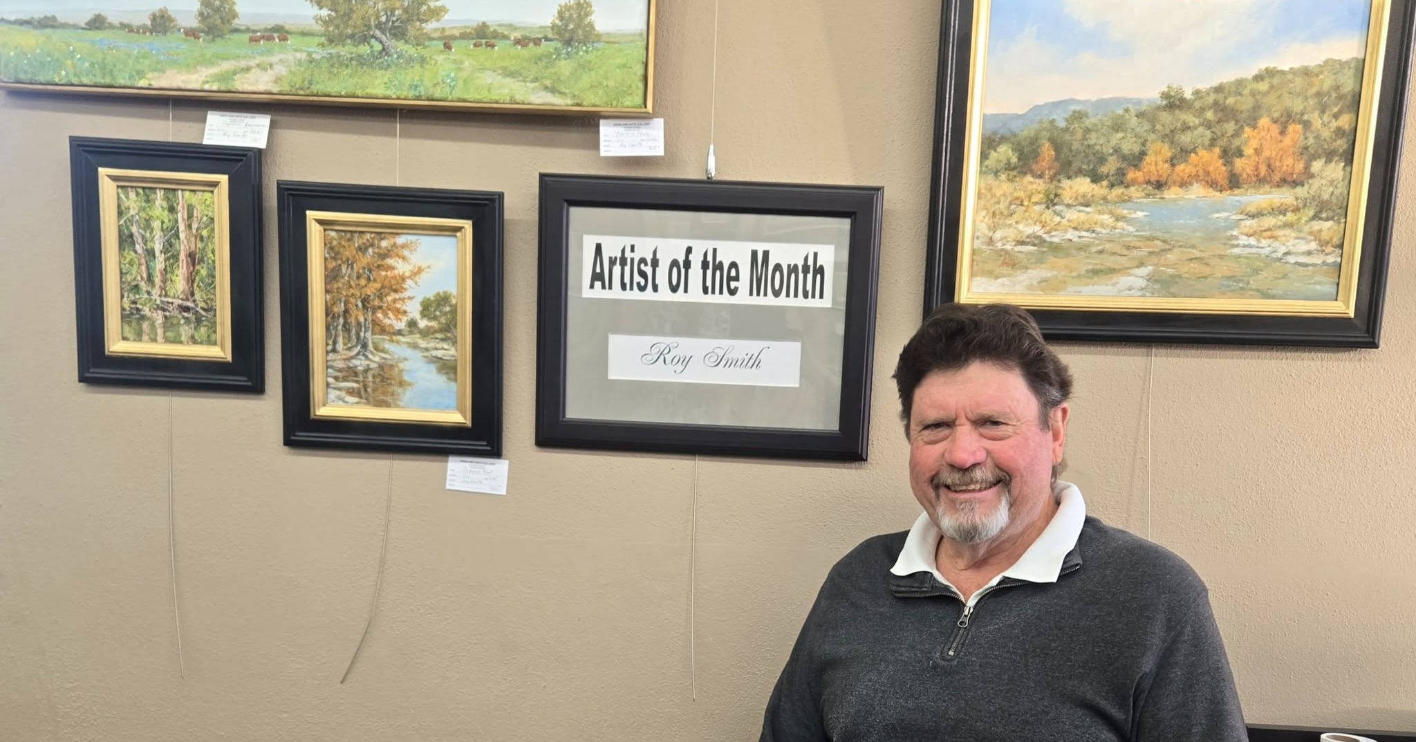 The Gallery's November Artist of the Month is @roysmithart !
Roy Smith was born in Gonzales Texas but has made his home in Buchanan Dam. His art is inspired by nature and the sport of fly fishing. Roy enjoys painting the Texas hill country with his wife, Jo, and their Golden Doodle, Tanner. He has developed his representational style of oil painting through self study and workshops from some of his favorite landscape artist.
You can see Roy's beautiful landscape paintings at the Highland Arts Guild & Gallery located at 318 Main Street, Marble Falls, TX. or contact Roy through his website www.roysmithstudio.com or Instagram @roysmithart