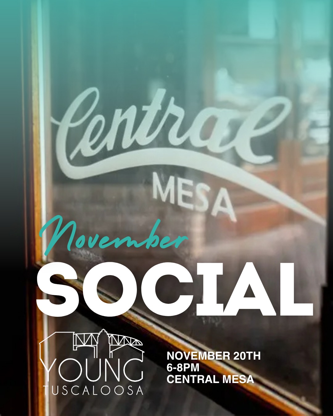 THURSDAY 11/20! Join us for our November social at Central Mesa on Greensboro Ave. Our monthly social is your opportunity to mix and mingle with Tuscaloosa's finest young professionals - so don't miss your chance. FREE for members, $10 for non-members and this event runs 6-8pm. We'll see you there! 📣
#YoungTuscaloosa