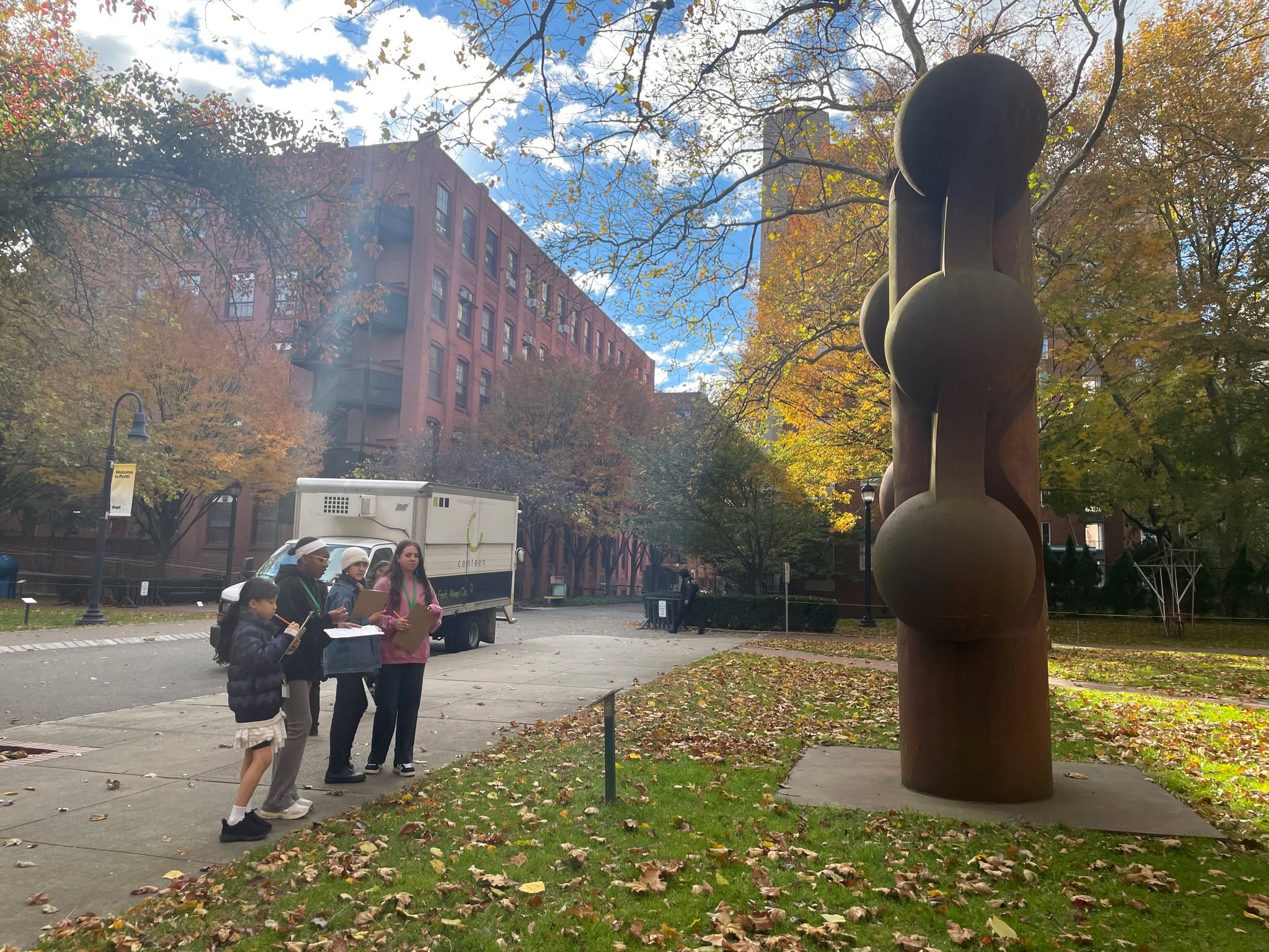 Last week, middle school studio art students took a field trip to visit the Pratt campus, which doubles as a sculpture park! This trip supported their current unit on public art and sculpture by allowing them to examine various pieces via a scavenger hunt, connecting classroom discussions to real-world art.