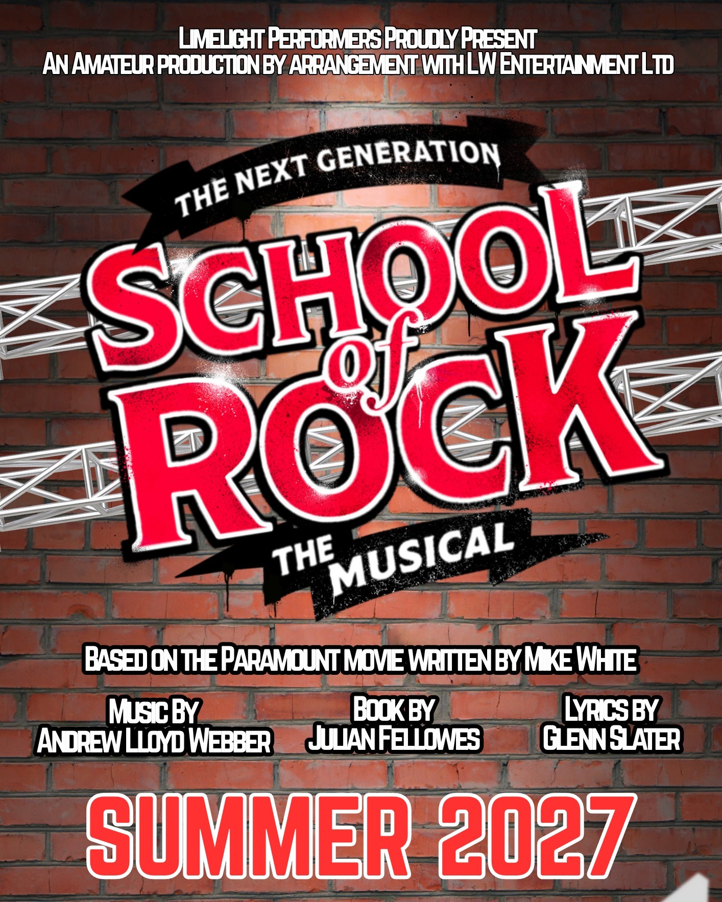 📣 OUR THIRD AND FINAL ANNOUNCEMENT OF THE DAY... 📣
We are over the moon to have secured the rights to School of Rock, which we're going to be producing in the Summer of 2027! 🎸 🥁
We will be sharing more information very soon, but couldn't wait to spread the news 🎉
We're excited to be bringing children and adults together on stage for the first time in a full musical in Limelight Performers' history, and will open applications for creative team members, as well as announcing plans for open auditions for both children and adults in the future too!
Find out more ⬇️
https://www.limelightperformers.co.uk/post/schoolofrock