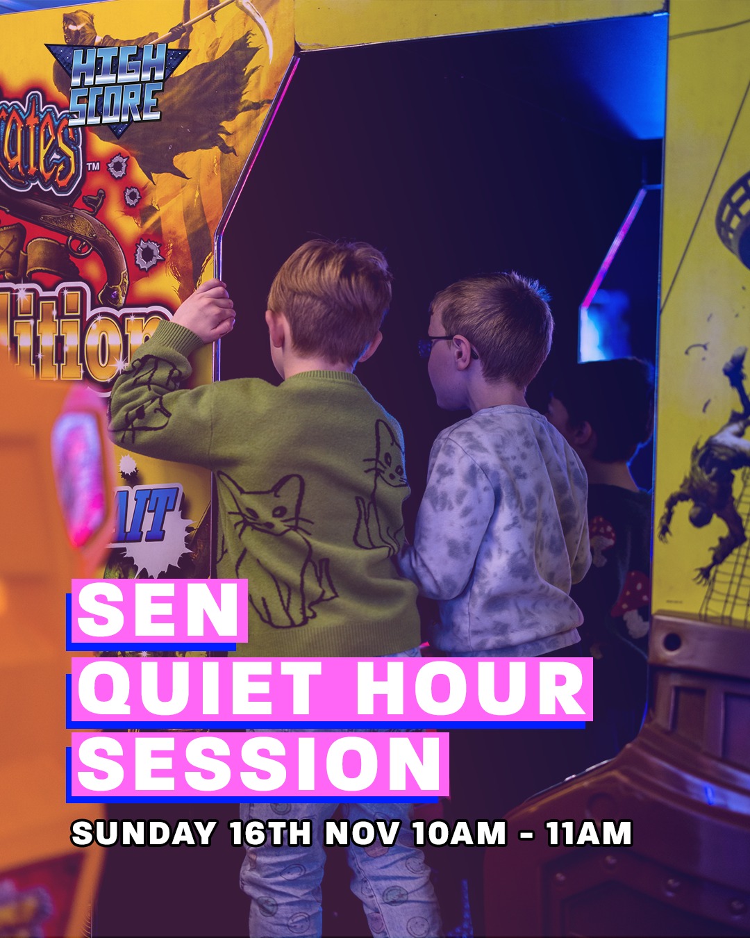 Our next SEN Quiet Hour session is tomorrow, 16th November!
With reduced noise and capacity, and the main lights on, our team are on hard to ensure everyone has the best High Score experience possible!
#arcadegames #gamer #arcade #familyfun #family #thingstodo #farnborough #worcester #bracknell #poole #newbury #swindon #southampton #highscorearcades #SEN #SENfamily